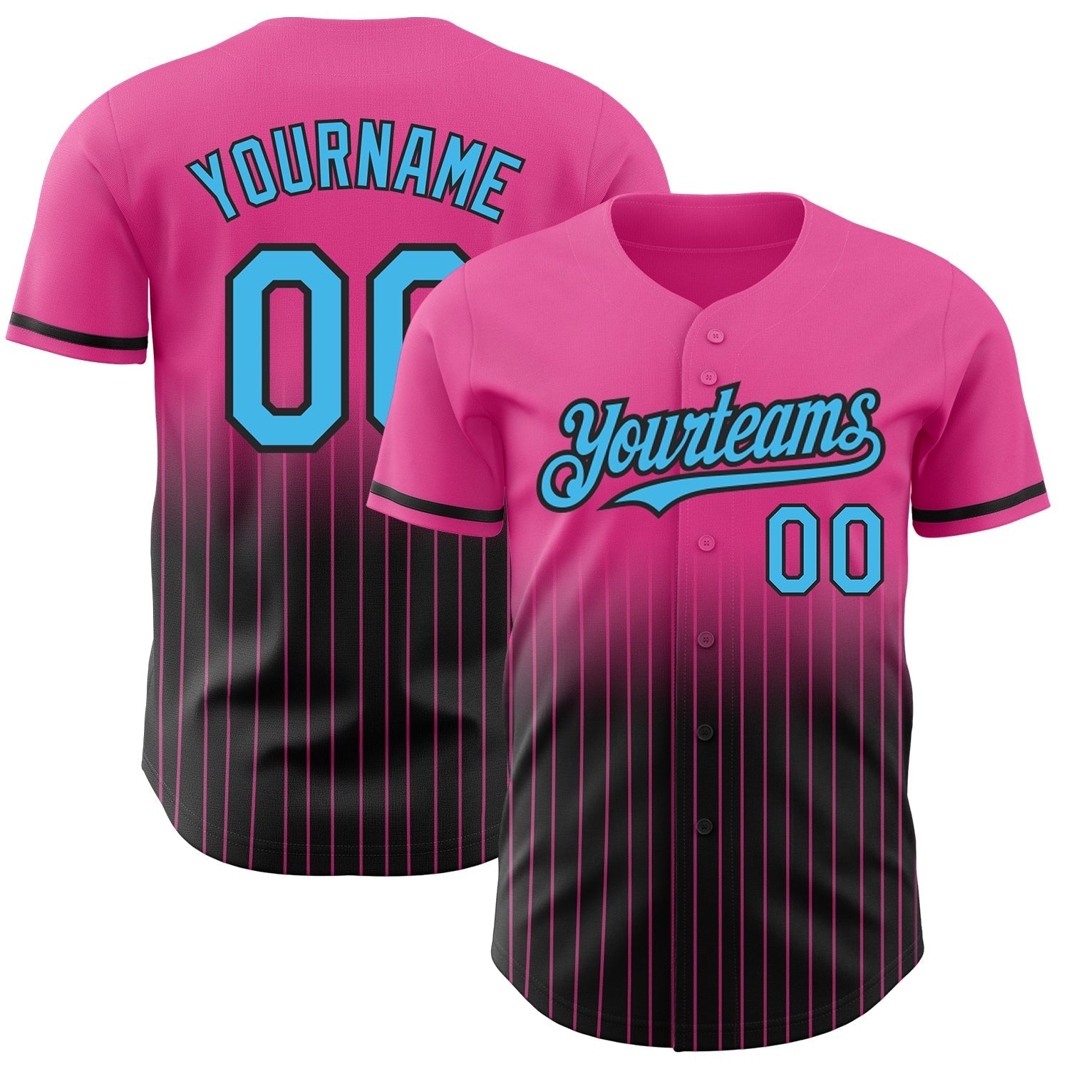 Custom Pink Pinstripe Sky Blue-Black Authentic Fade Fashion Baseball Jersey baseball jersey product view 1