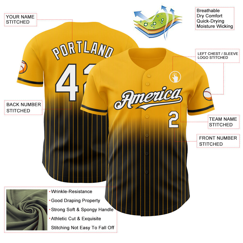 Custom Gold Pinstripe White-Black Authentic Fade Fashion Baseball Jersey baseball jersey product view 4