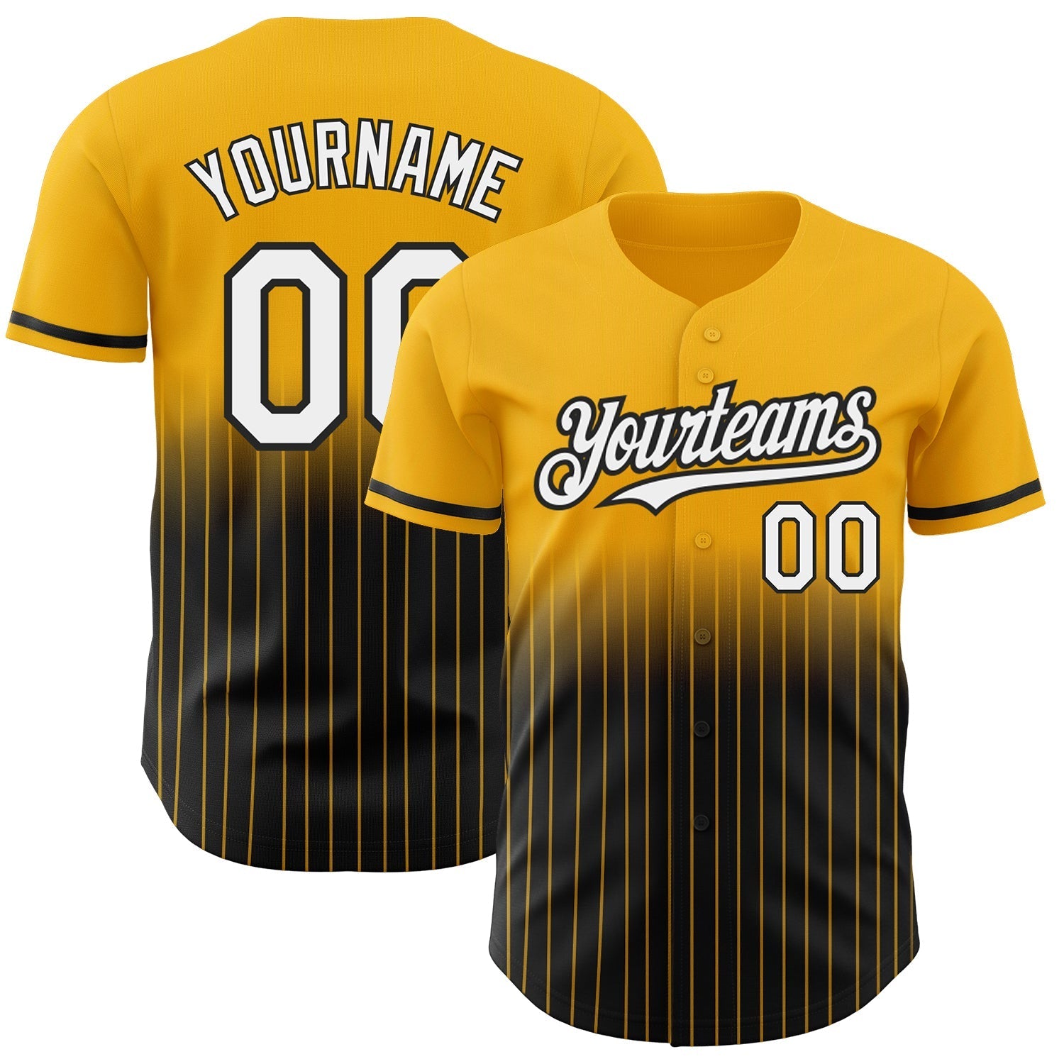 Custom Gold Pinstripe White-Black Authentic Fade Fashion Baseball Jersey baseball jersey product view 1