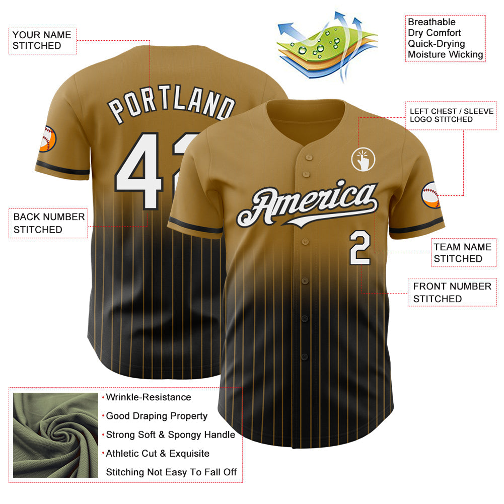 Custom Old Gold Pinstripe White-Black Authentic Fade Fashion Baseball Jersey baseball jersey product view 4