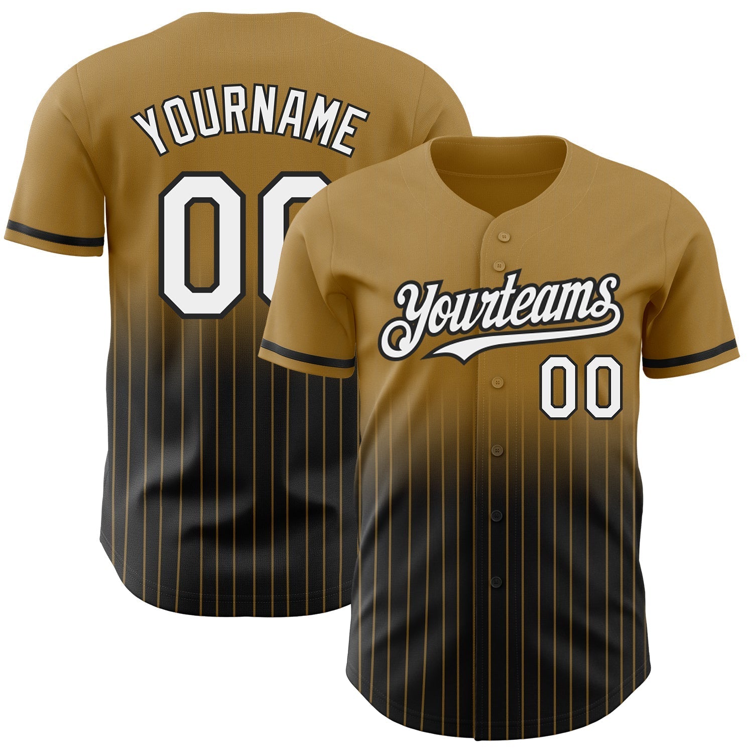 Custom Old Gold Pinstripe White-Black Authentic Fade Fashion Baseball Jersey baseball jersey product view 1