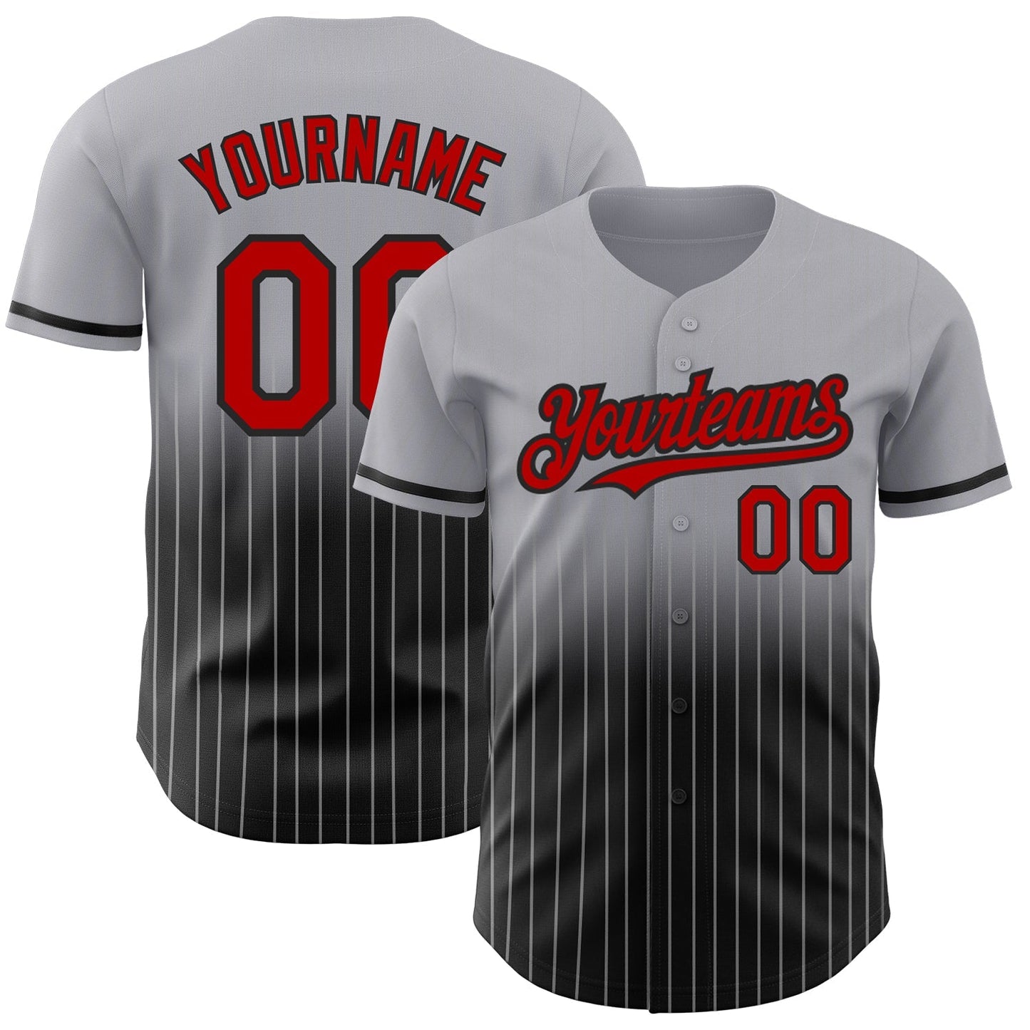 Custom Gray Pinstripe Red-Black Authentic Fade Fashion Baseball Jersey baseball jersey product view 1