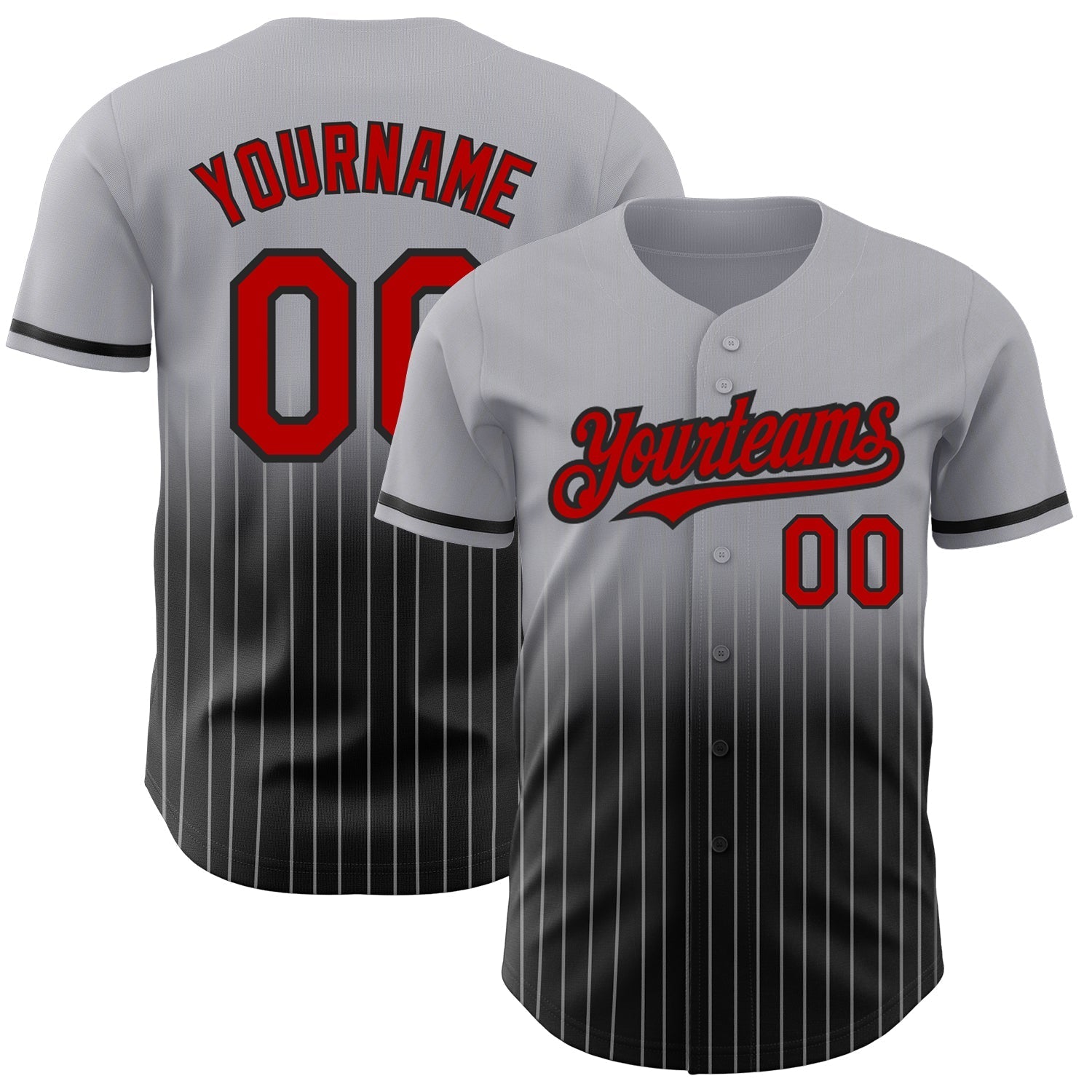 Custom Gray Pinstripe Red-Black Authentic Fade Fashion Baseball Jersey baseball jersey product view 1