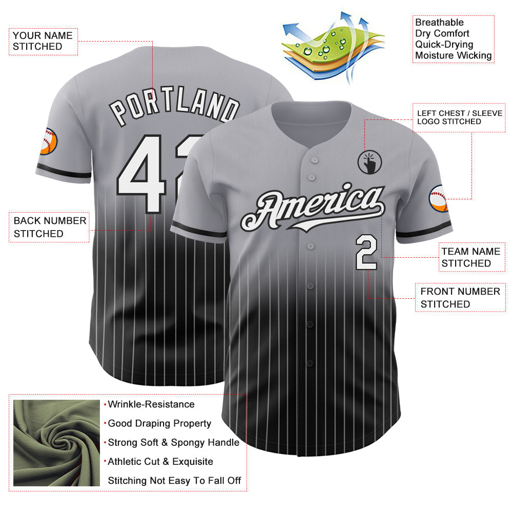 Custom Gray Pinstripe White-Black Authentic Fade Fashion Baseball Jersey baseball jersey product view 4