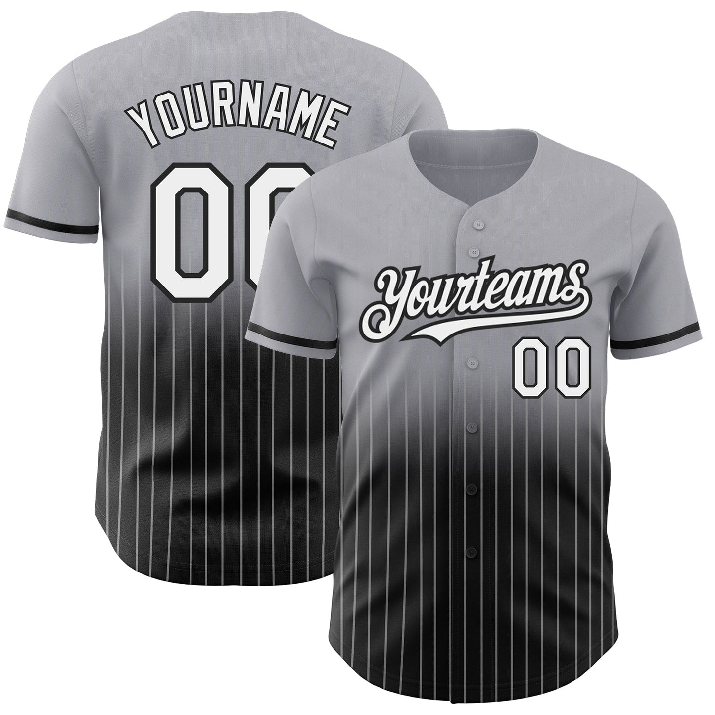 Custom Gray Pinstripe White-Black Authentic Fade Fashion Baseball Jersey baseball jersey product view 1