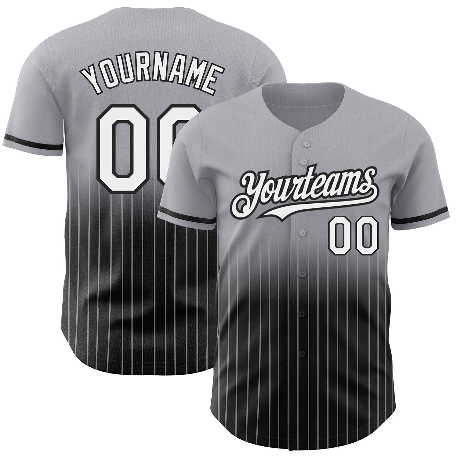 Custom Gray Pinstripe White-Black Authentic Fade Fashion Baseball Jersey baseball jersey product view 1