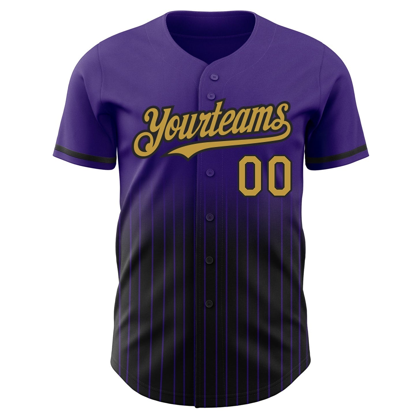 Custom Purple Pinstripe Old Gold-Black Authentic Fade Fashion Baseball Jersey baseball jersey product view 3