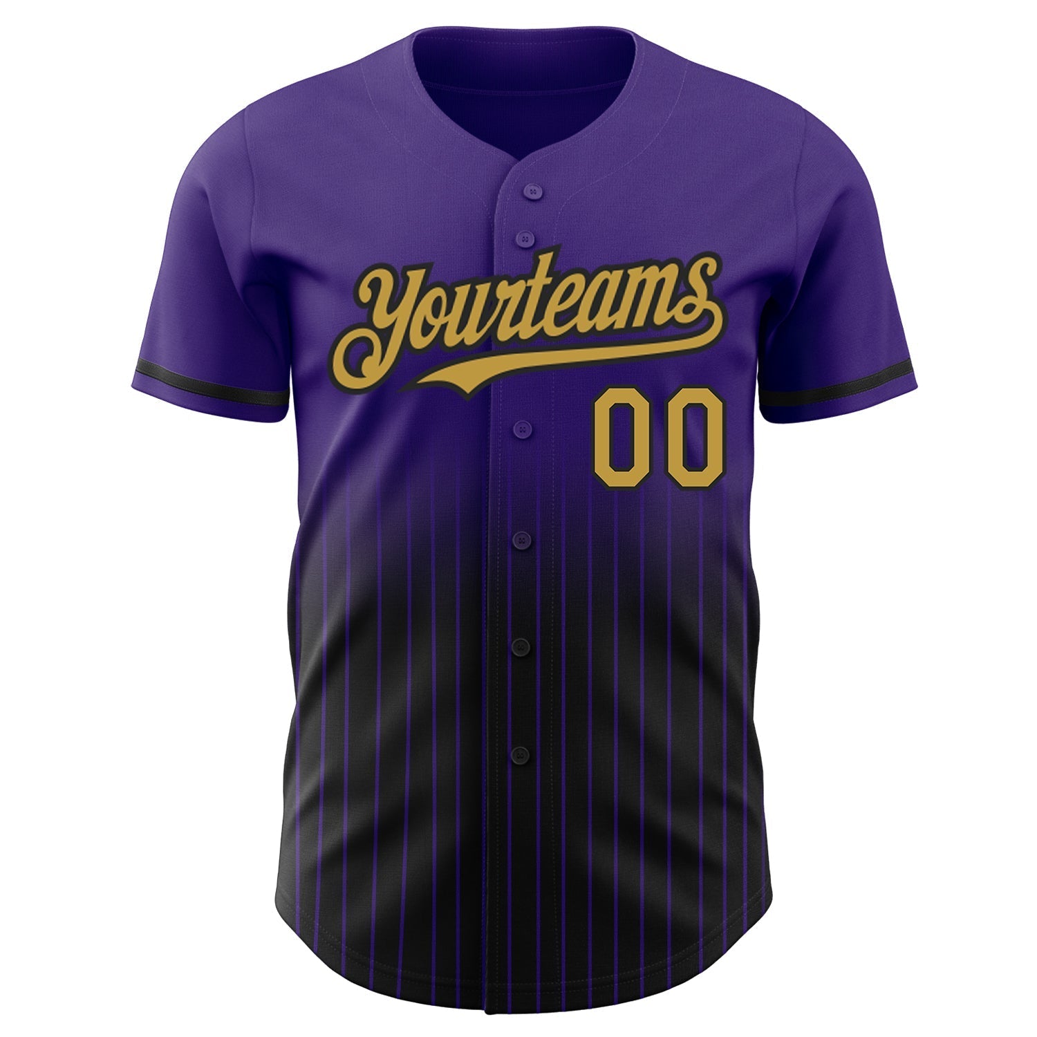 Custom Purple Pinstripe Old Gold-Black Authentic Fade Fashion Baseball Jersey baseball jersey product view 3