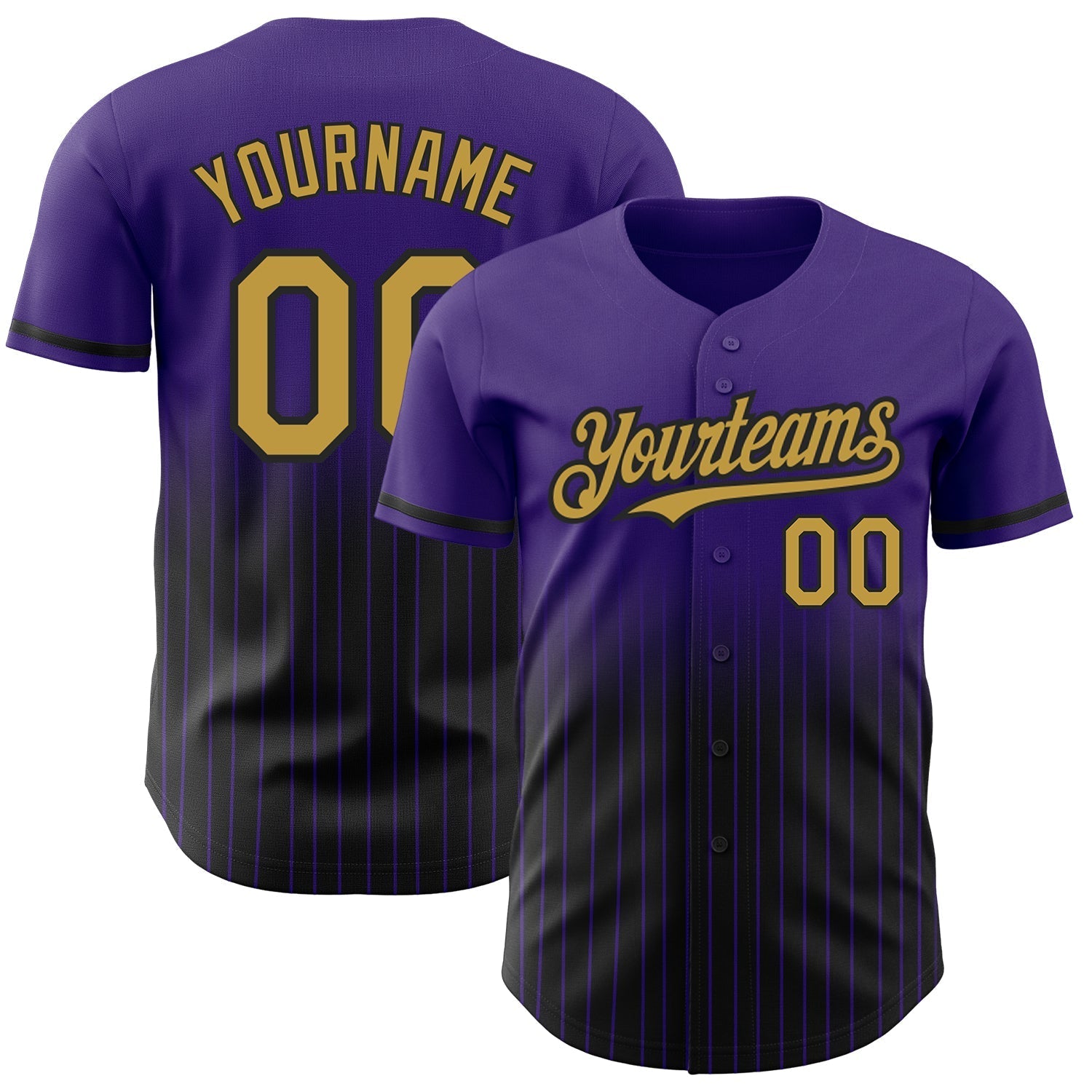 Custom Purple Pinstripe Old Gold-Black Authentic Fade Fashion Baseball Jersey baseball jersey product view 1