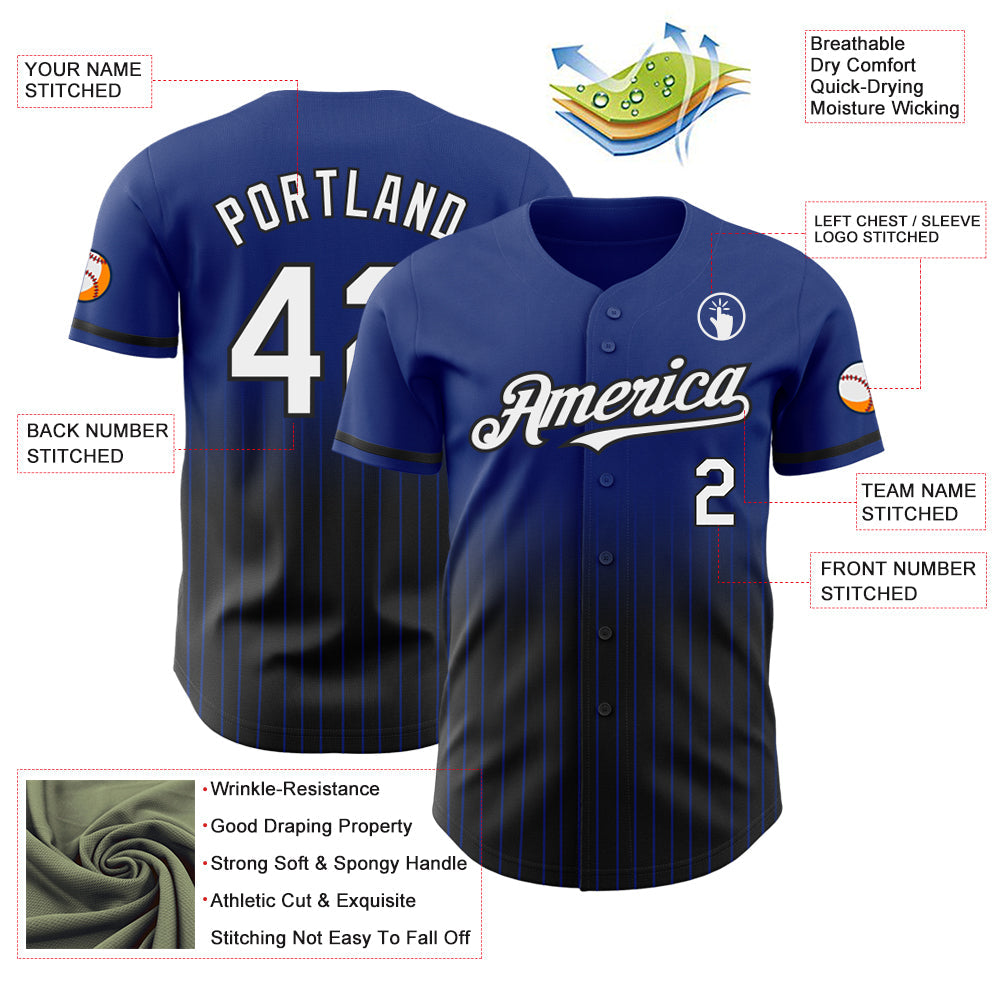 Custom Royal Pinstripe White-Black Authentic Fade Fashion Baseball Jersey baseball jersey product view 4
