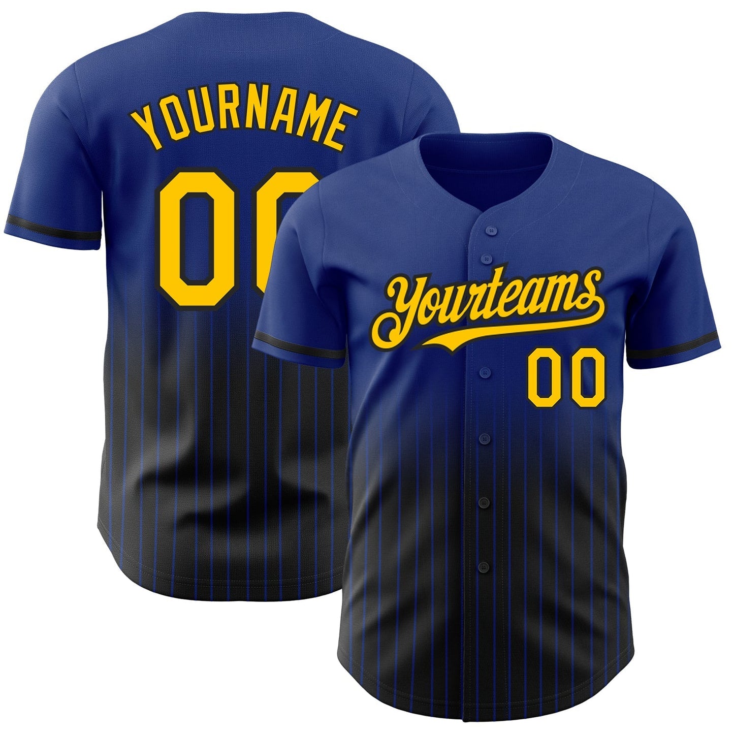 Custom Royal Pinstripe Yellow-Black Authentic Fade Fashion Baseball Jersey baseball jersey product view 1