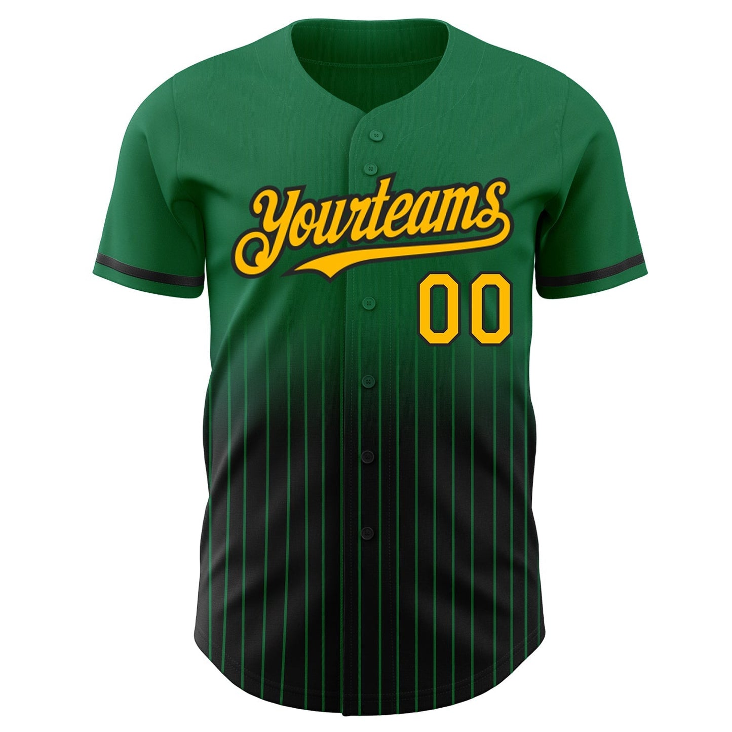 Custom Kelly Green Pinstripe Gold-Black Authentic Fade Fashion Baseball Jersey baseball jersey product view 3
