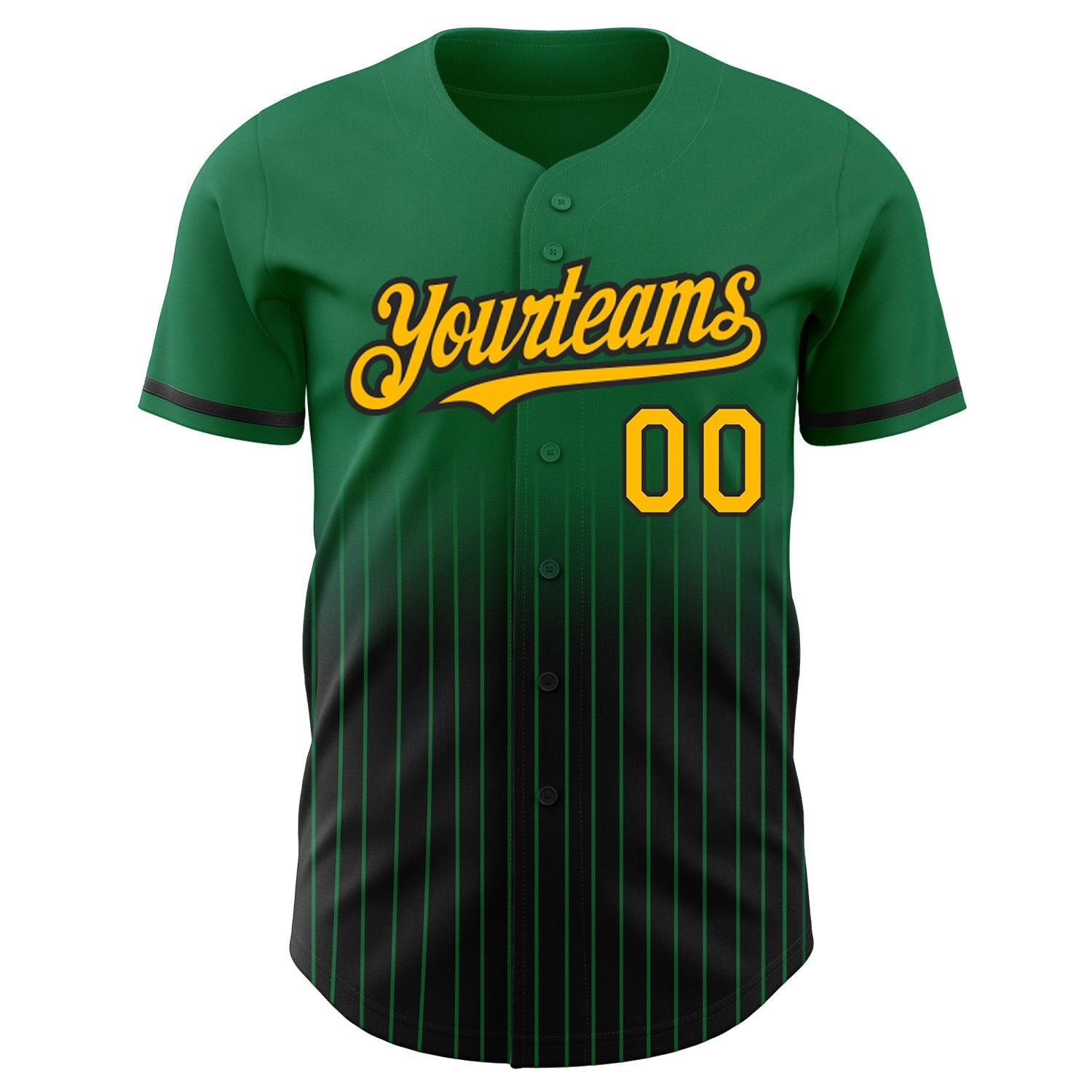 Custom Kelly Green Pinstripe Gold-Black Authentic Fade Fashion Baseball Jersey baseball jersey product view 3