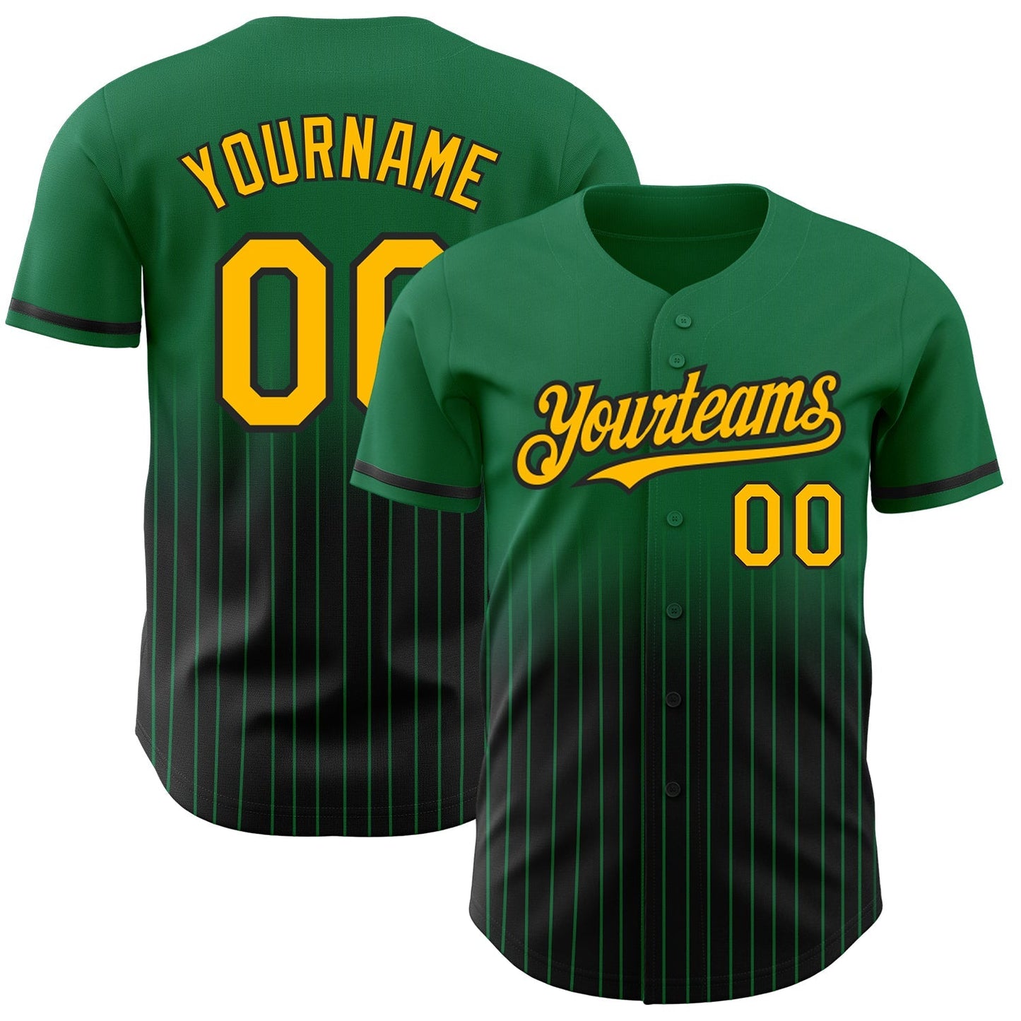 Custom Kelly Green Pinstripe Gold-Black Authentic Fade Fashion Baseball Jersey baseball jersey product view 1