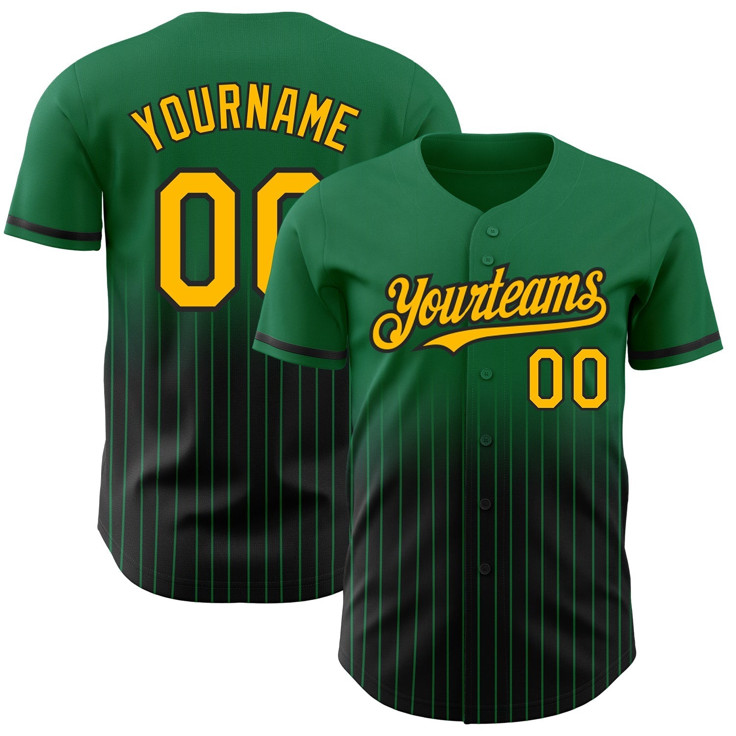 Custom Kelly Green Pinstripe Gold-Black Authentic Fade Fashion Baseball Jersey baseball jersey product view 1