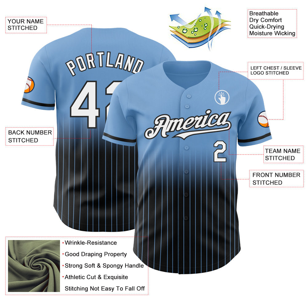 Custom Light Blue Pinstripe White-Black Authentic Fade Fashion Baseball Jersey baseball jersey product view 4