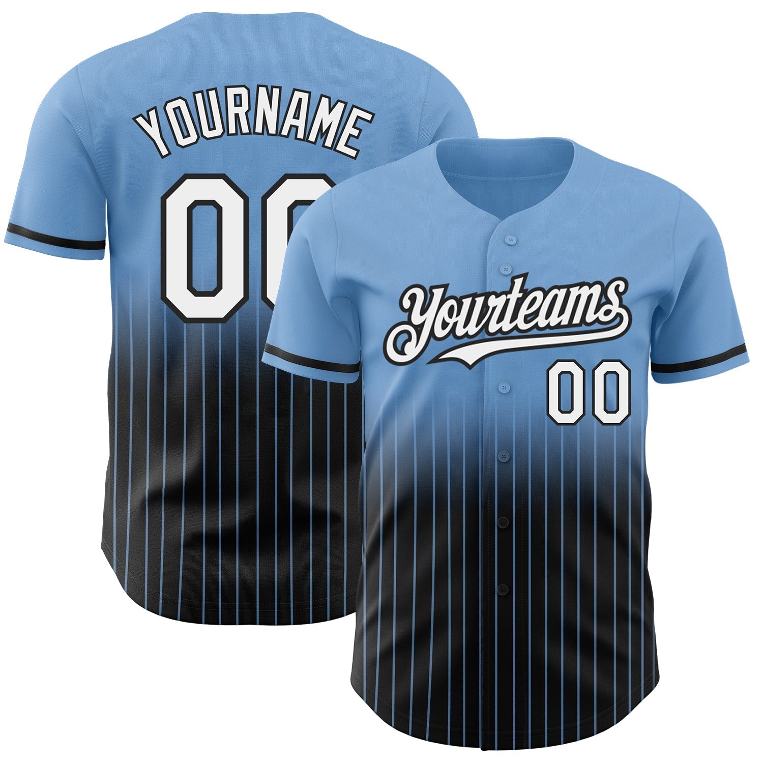 Custom Light Blue Pinstripe White-Black Authentic Fade Fashion Baseball Jersey baseball jersey product view 1