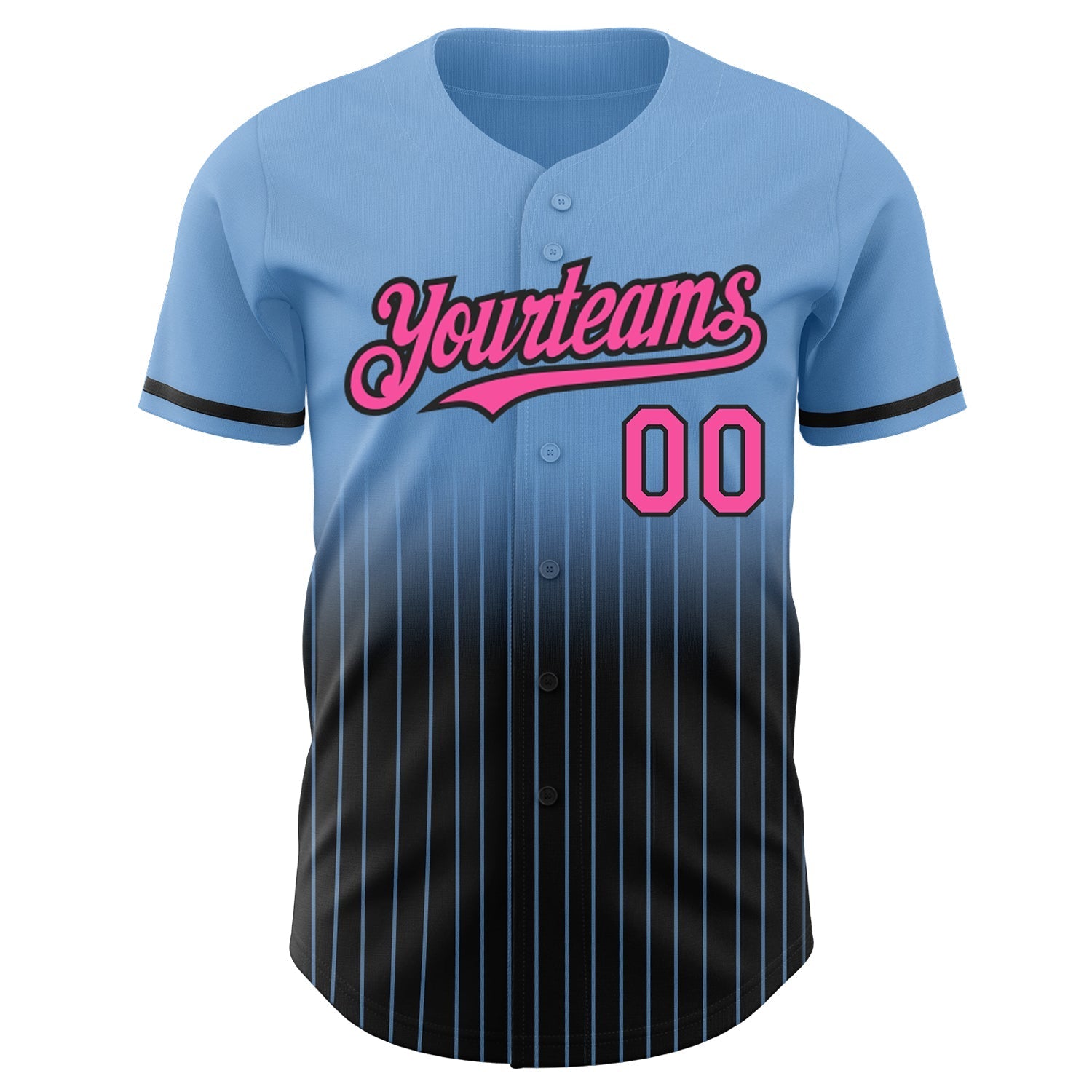 Custom Light Blue Pinstripe Pink-Black Authentic Fade Fashion Baseball Jersey baseball jersey product view 3