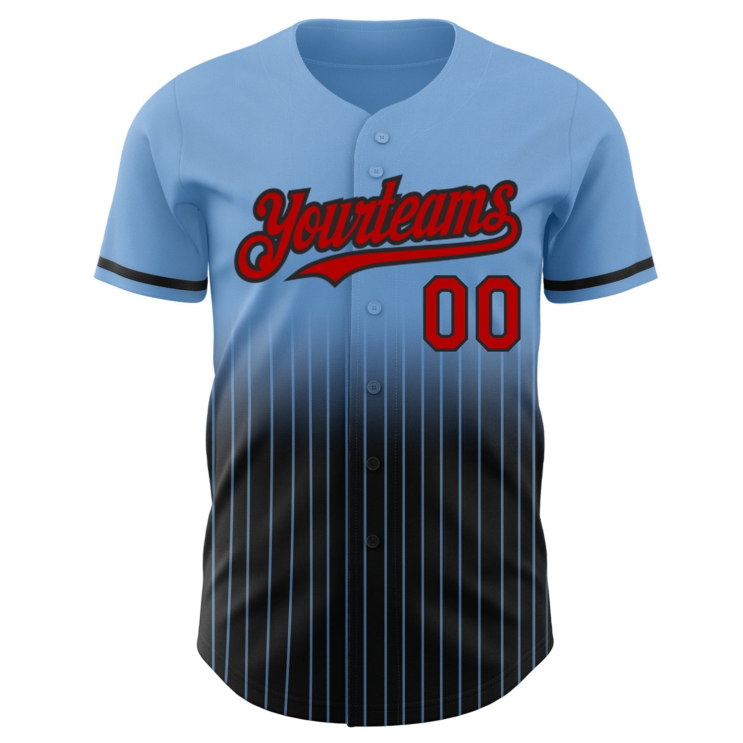 Custom Light Blue Pinstripe Red-Black Authentic Fade Fashion Baseball Jersey baseball jersey product view 3