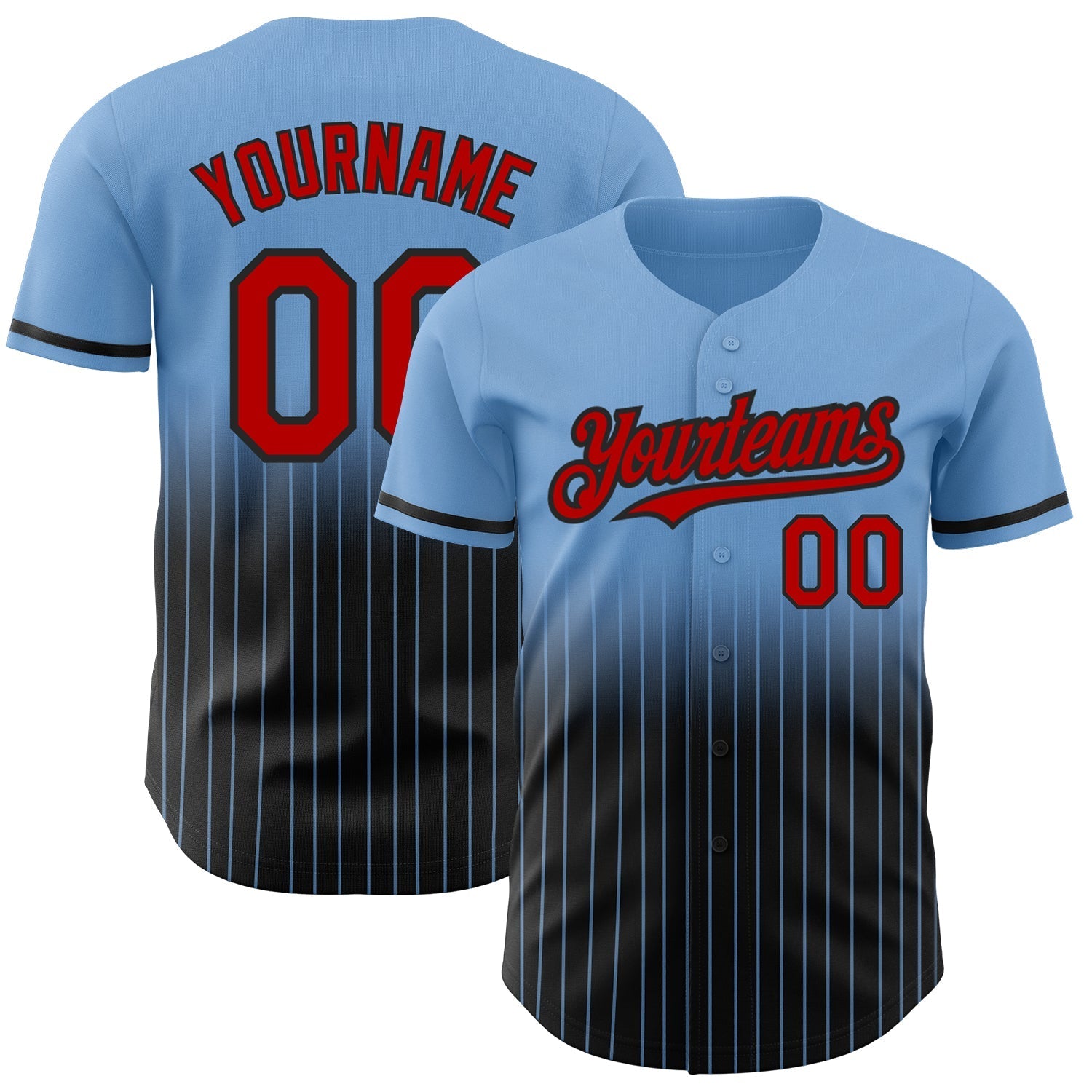 Custom Light Blue Pinstripe Red-Black Authentic Fade Fashion Baseball Jersey baseball jersey product view 1