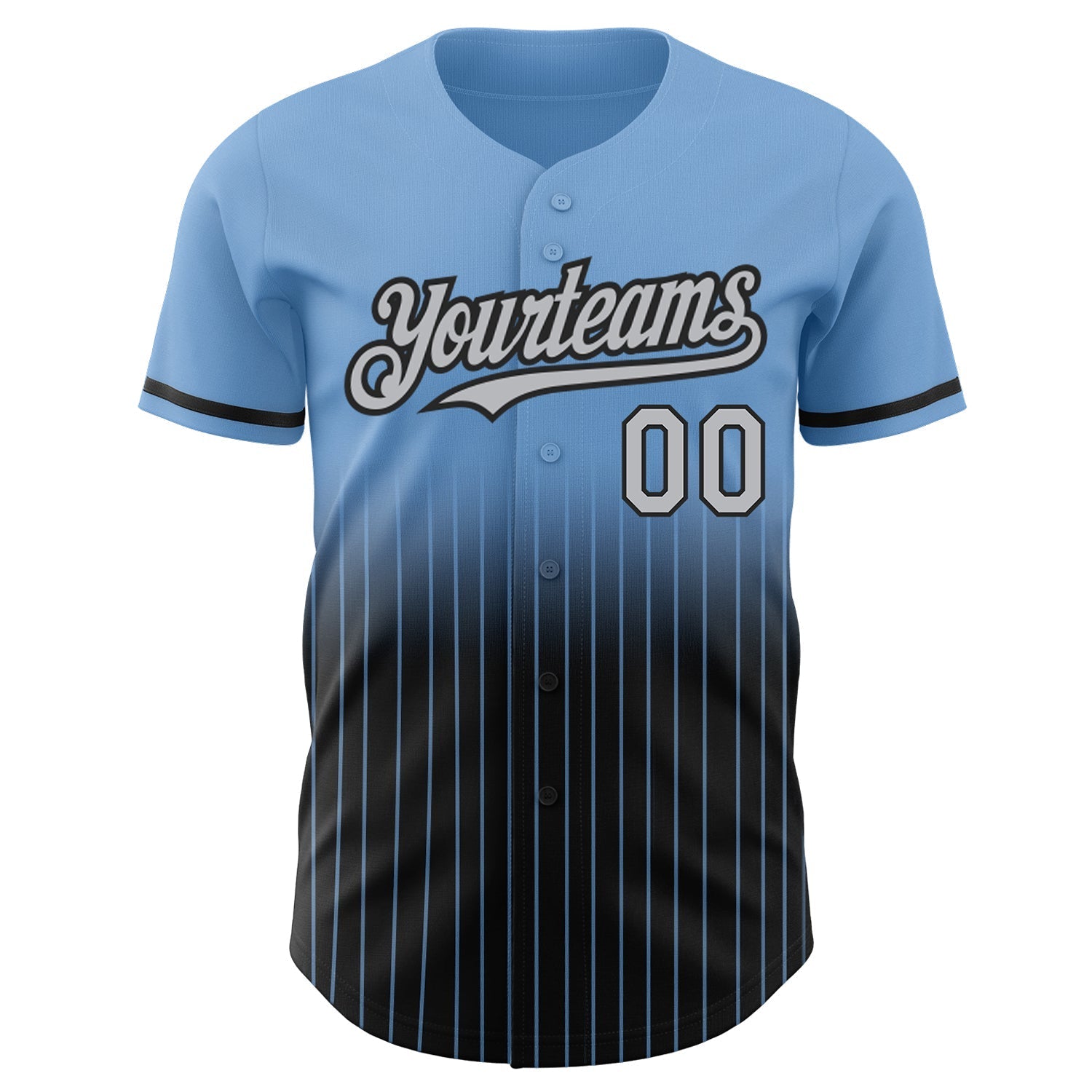 Custom Light Blue Pinstripe Gray-Black Authentic Fade Fashion Baseball Jersey baseball jersey product view 3