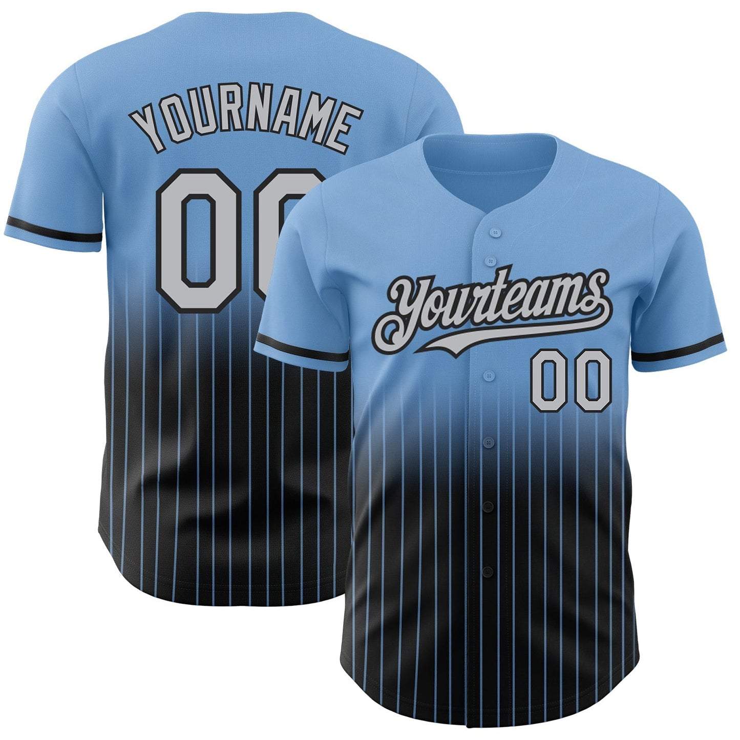 Custom Light Blue Pinstripe Gray-Black Authentic Fade Fashion Baseball Jersey baseball jersey product view 1