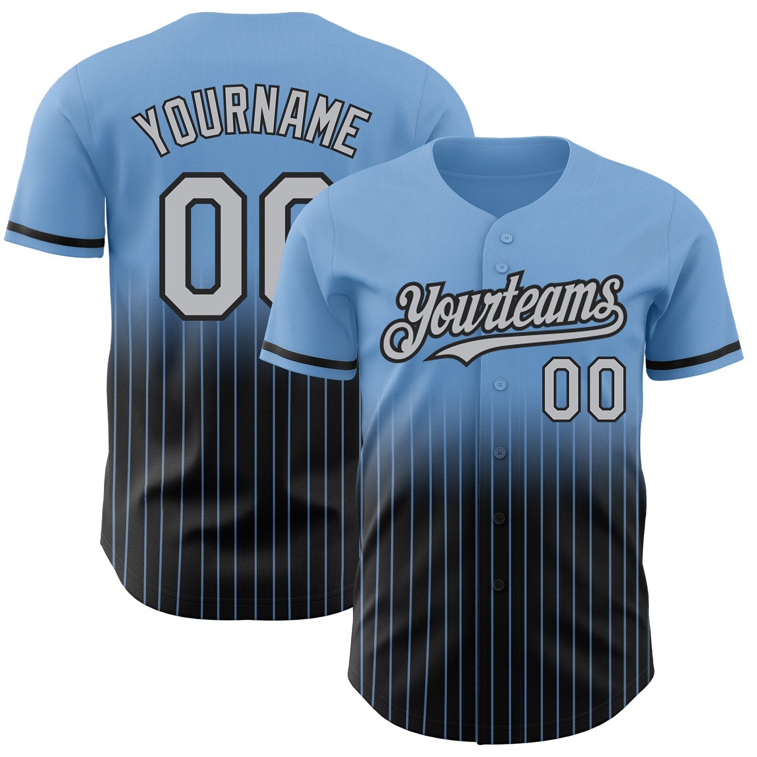 Custom Light Blue Pinstripe Gray-Black Authentic Fade Fashion Baseball Jersey baseball jersey product view 1