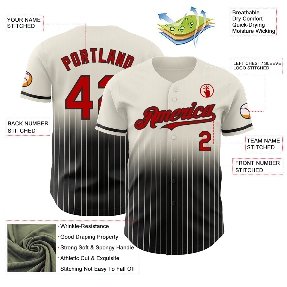 Custom Cream Pinstripe Red-Black Authentic Fade Fashion Baseball Jersey baseball jersey product view 4