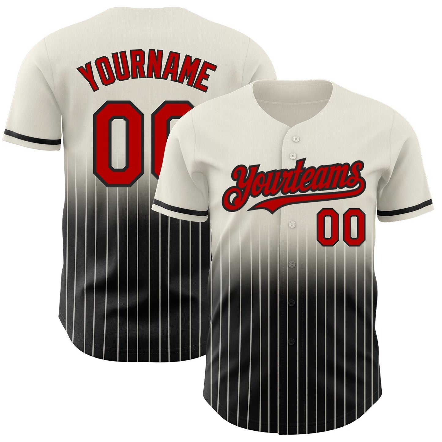Custom Cream Pinstripe Red-Black Authentic Fade Fashion Baseball Jersey baseball jersey product view 1