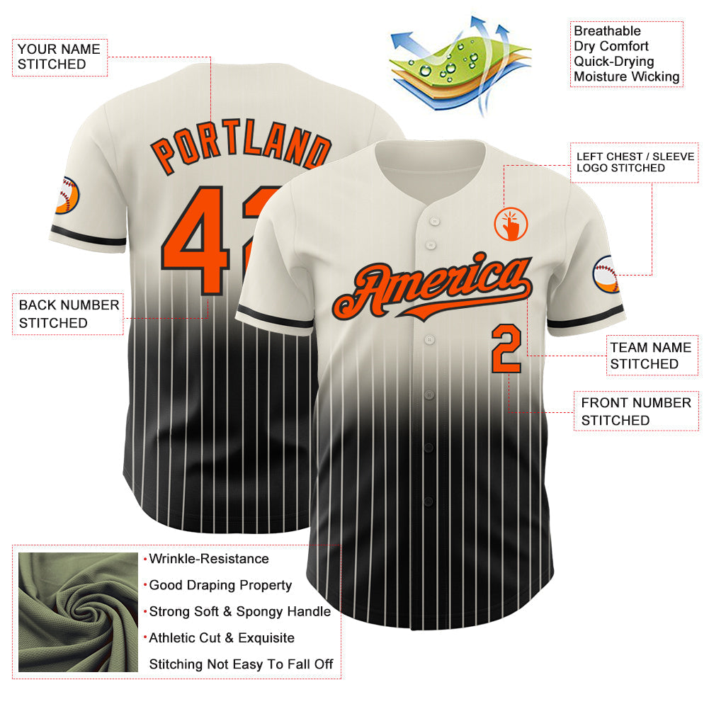 Custom Cream Pinstripe Orange-Black Authentic Fade Fashion Baseball Jersey baseball jersey product view 4