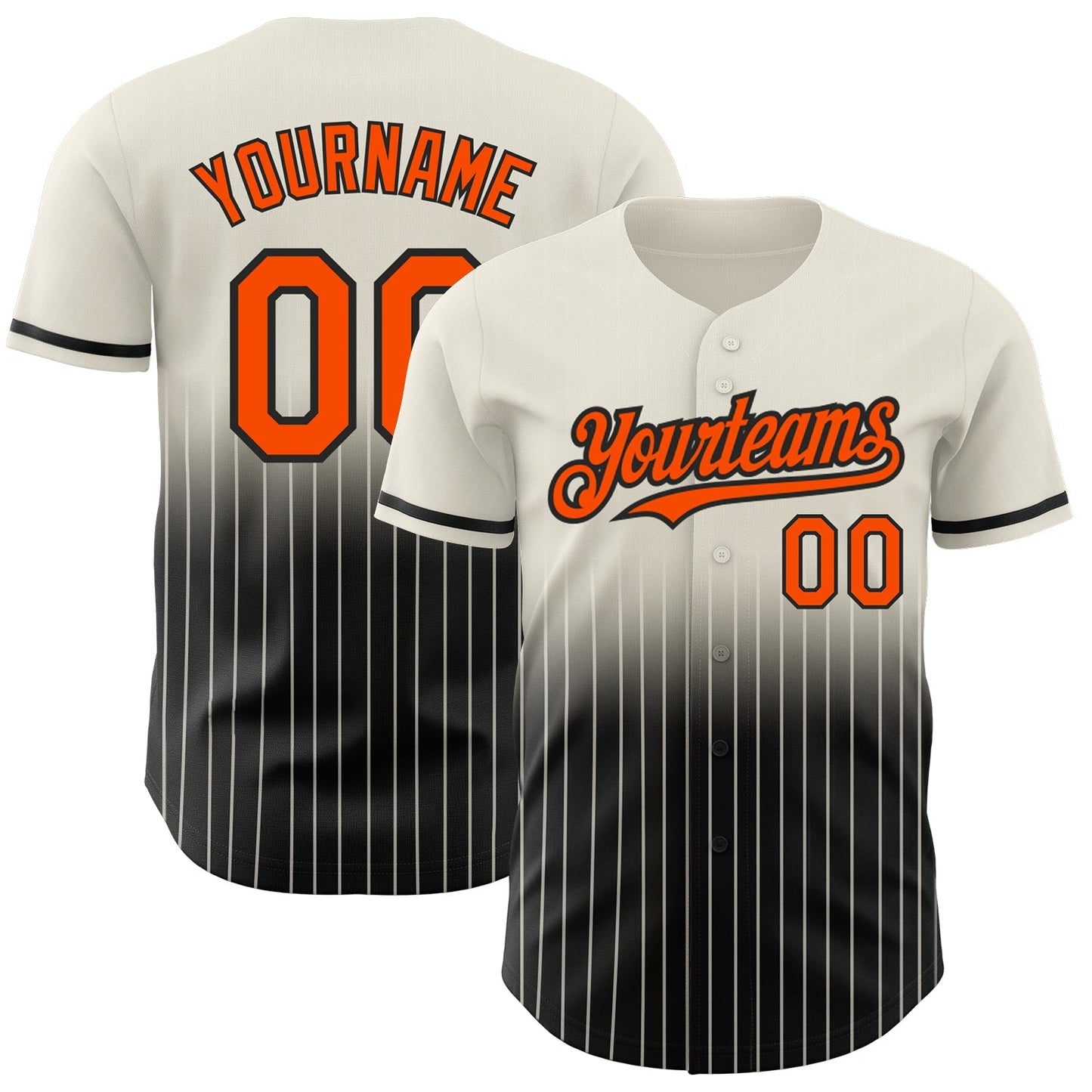Custom Cream Pinstripe Orange-Black Authentic Fade Fashion Baseball Jersey baseball jersey product view 1