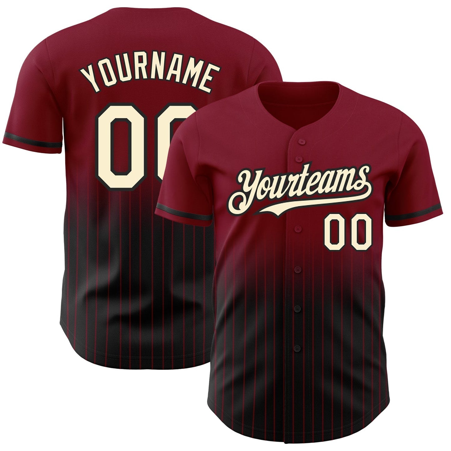 Custom Crimson Pinstripe Cream-Black Authentic Fade Fashion Baseball Jersey baseball jersey product view 1