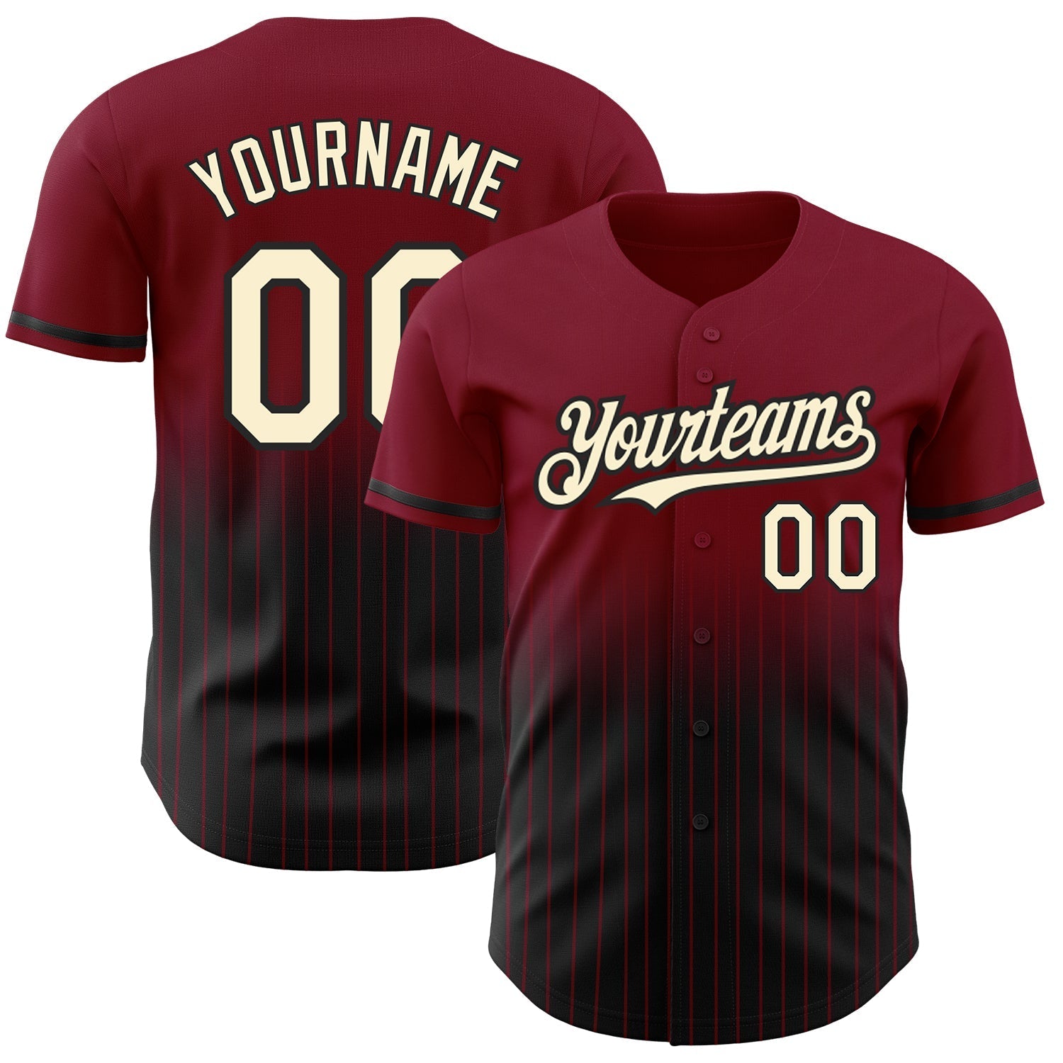 Custom Crimson Pinstripe Cream-Black Authentic Fade Fashion Baseball Jersey baseball jersey product view 1