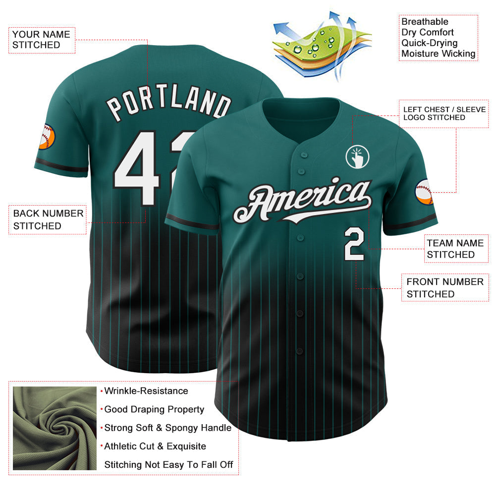 Custom Teal Pinstripe White-Black Authentic Fade Fashion Baseball Jersey baseball jersey product view 4