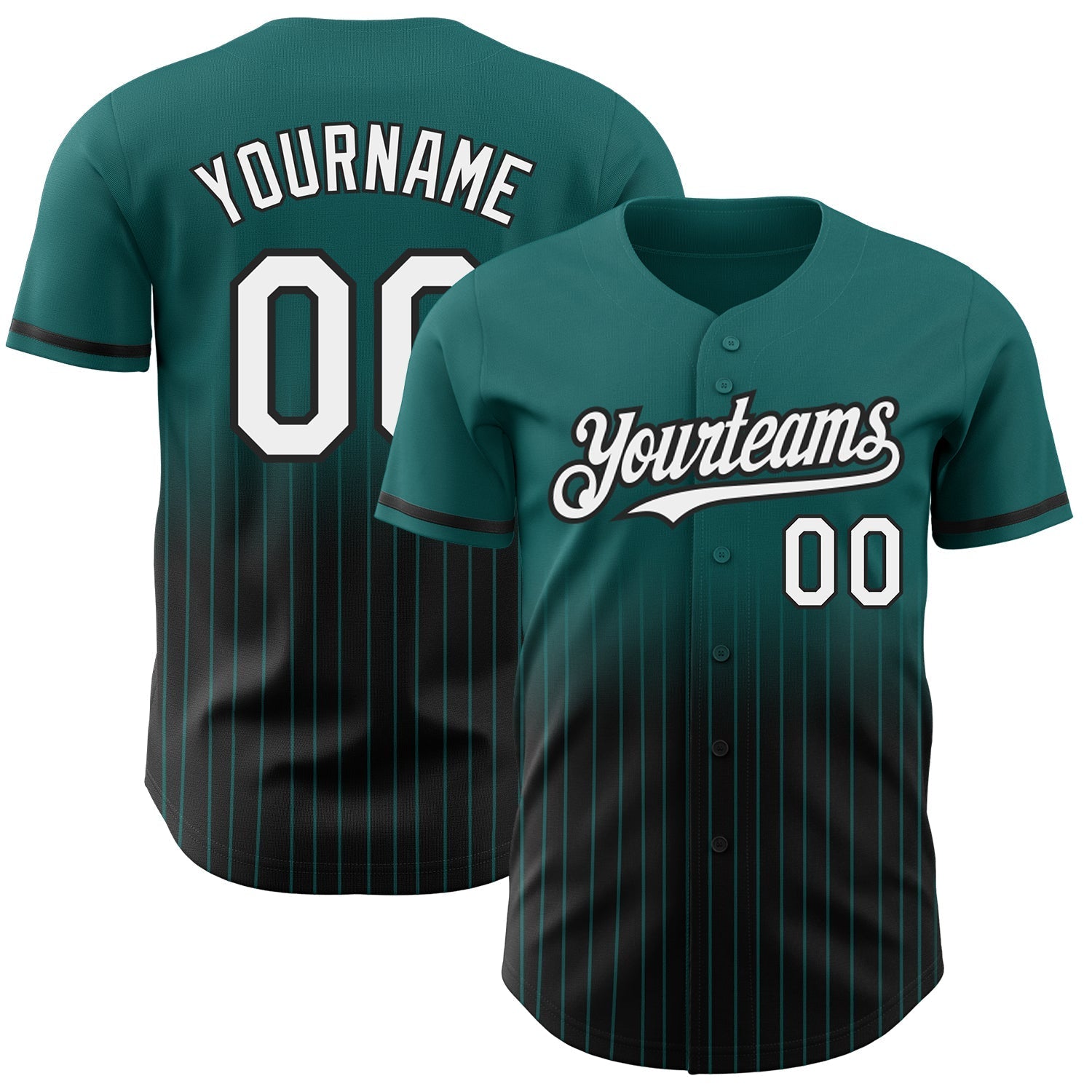 Custom Teal Pinstripe White-Black Authentic Fade Fashion Baseball Jersey baseball jersey product view 1
