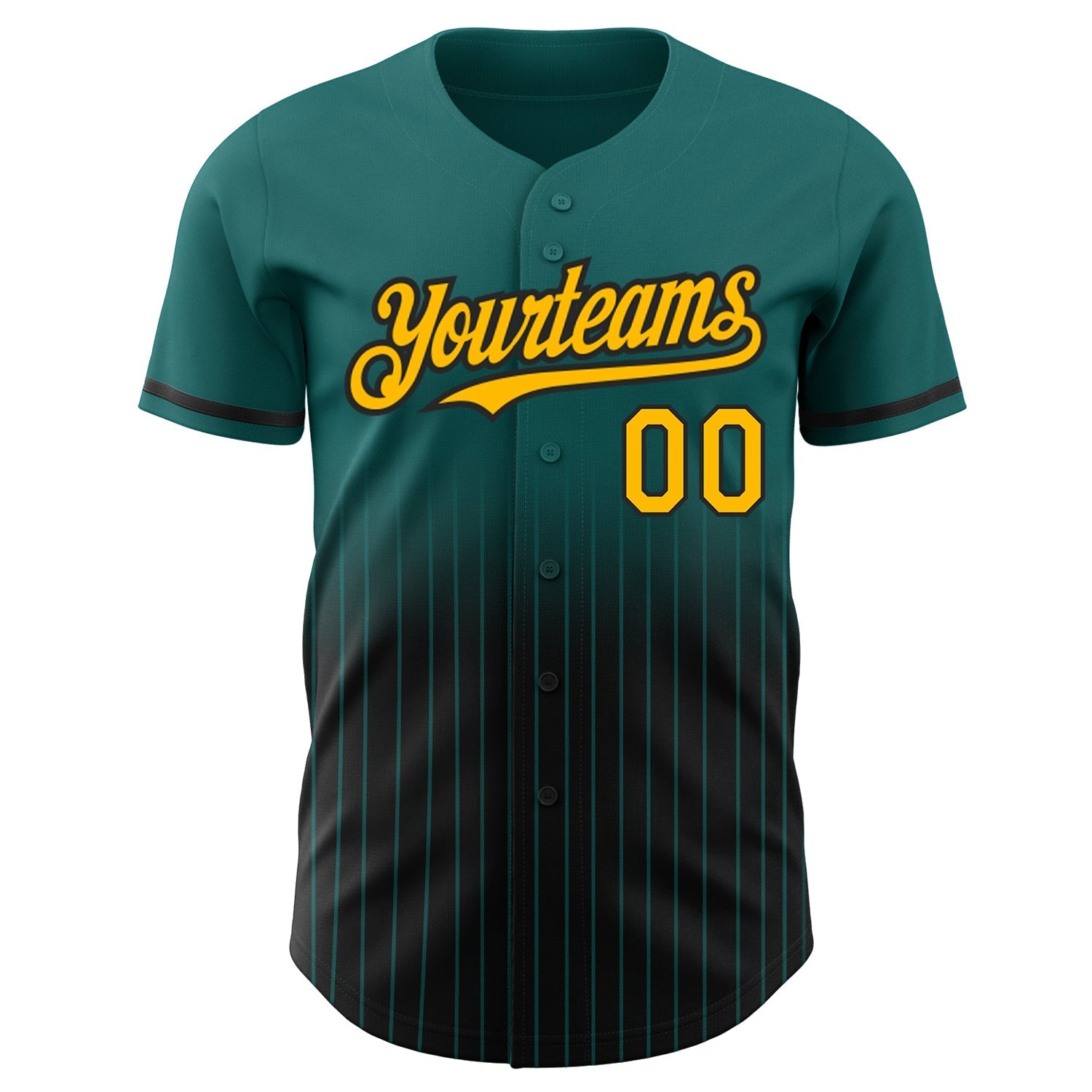 Custom Teal Pinstripe Gold-Black Authentic Fade Fashion Baseball Jersey baseball jersey product view 3