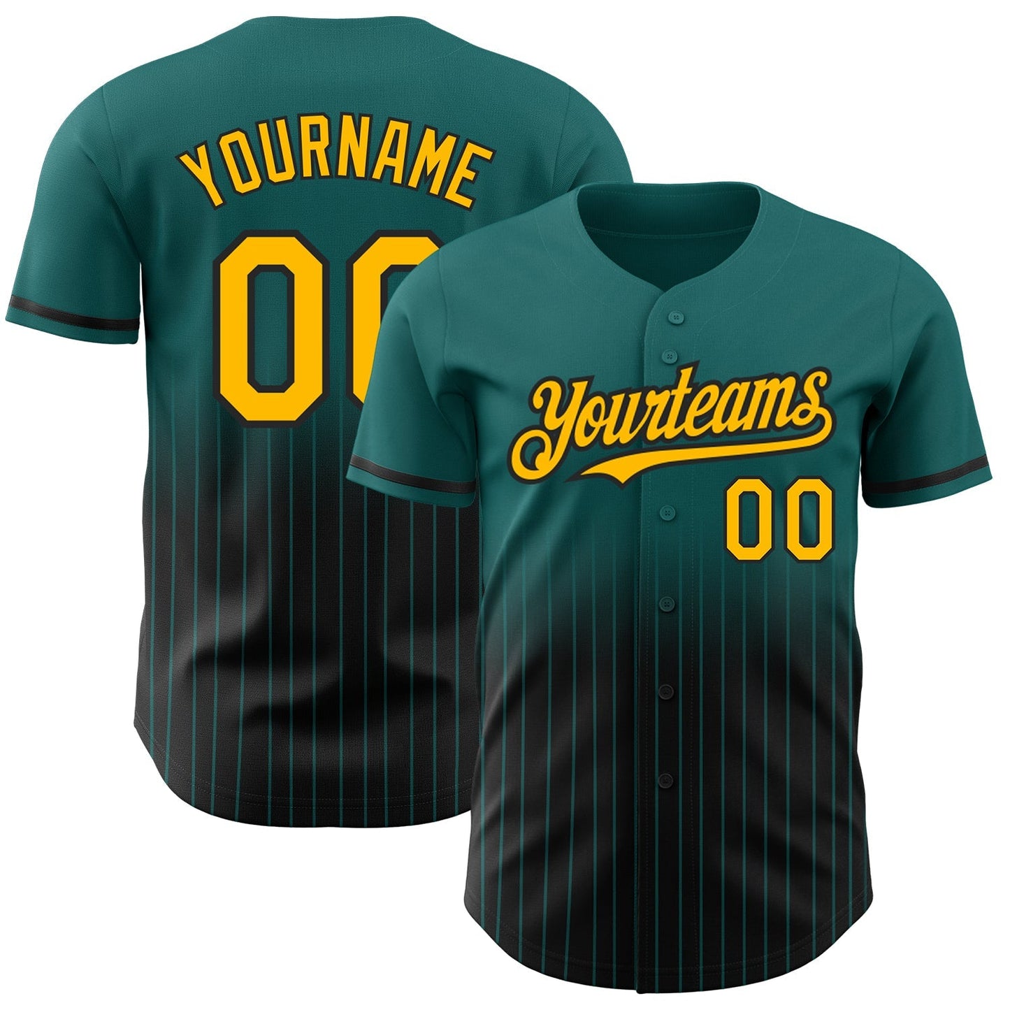 Custom Teal Pinstripe Gold-Black Authentic Fade Fashion Baseball Jersey baseball jersey product view 1