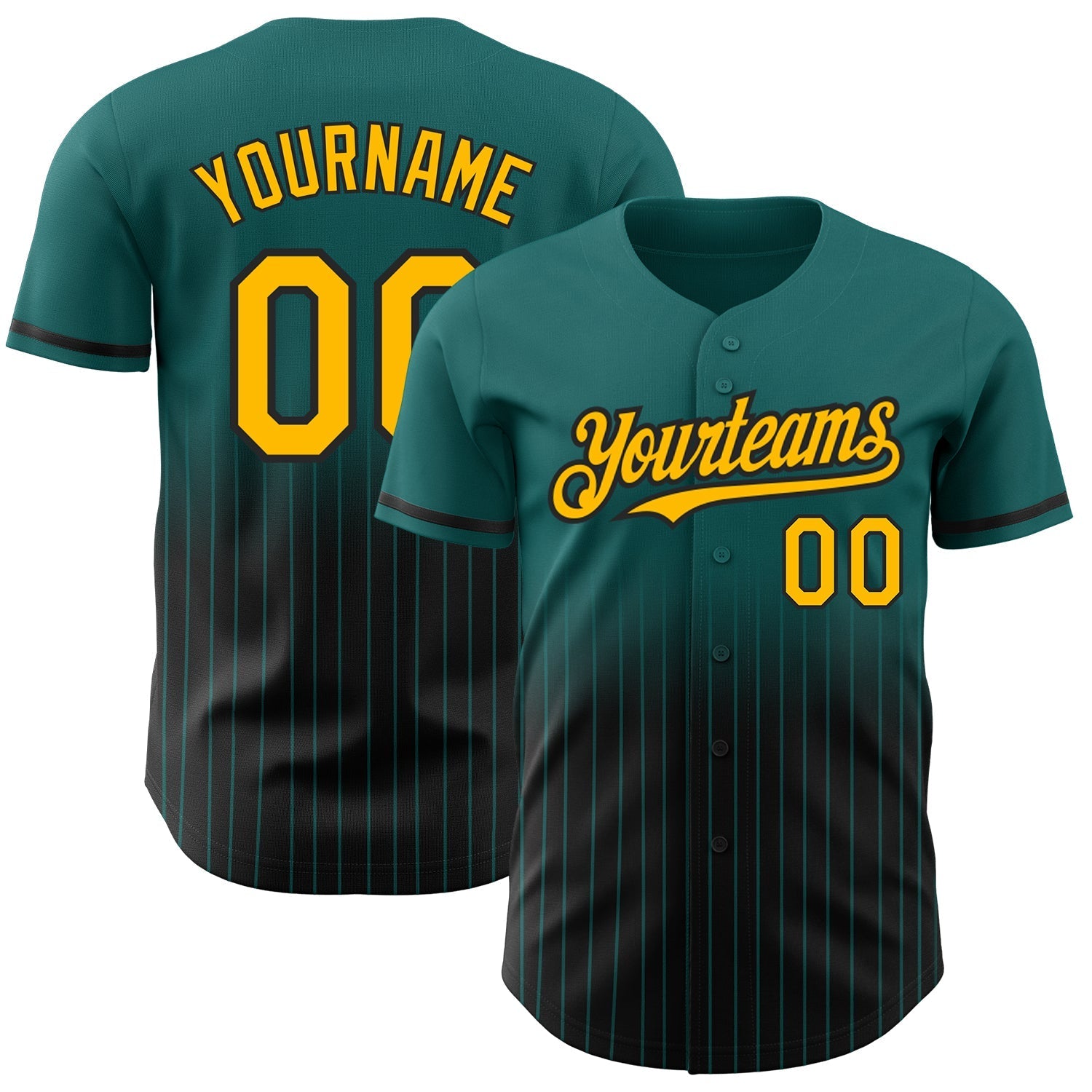Custom Teal Pinstripe Gold-Black Authentic Fade Fashion Baseball Jersey baseball jersey product view 1