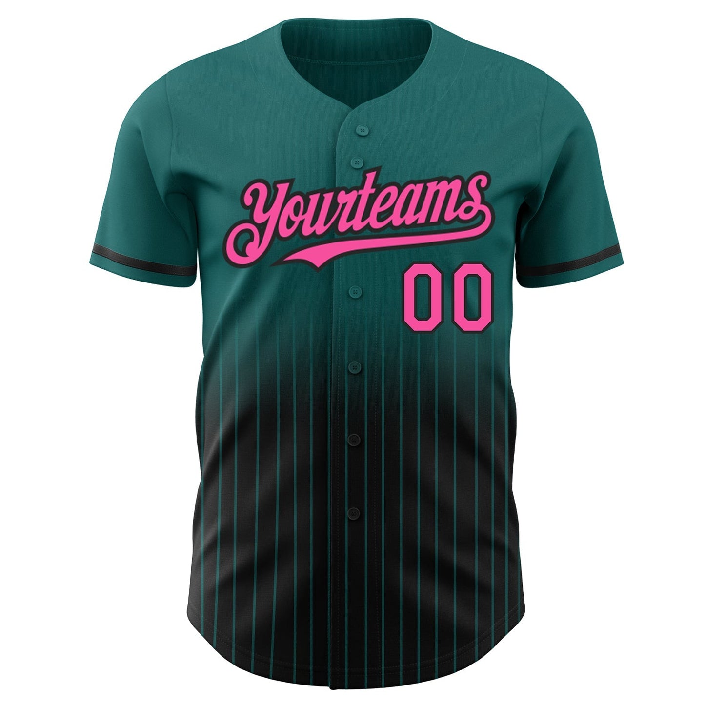 Custom Teal Pinstripe Pink-Black Authentic Fade Fashion Baseball Jersey baseball jersey product view 3