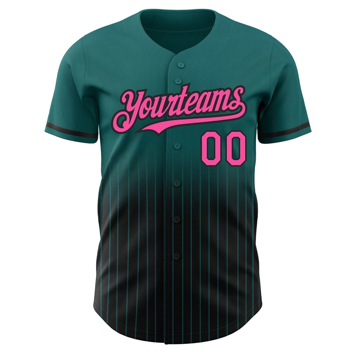 Custom Teal Pinstripe Pink-Black Authentic Fade Fashion Baseball Jersey baseball jersey product view 3