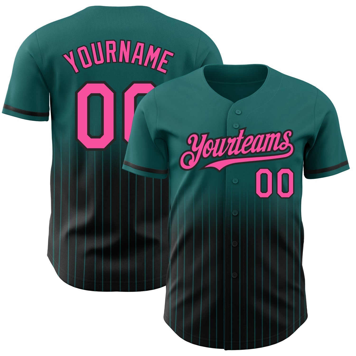Custom Teal Pinstripe Pink-Black Authentic Fade Fashion Baseball Jersey baseball jersey product view 1