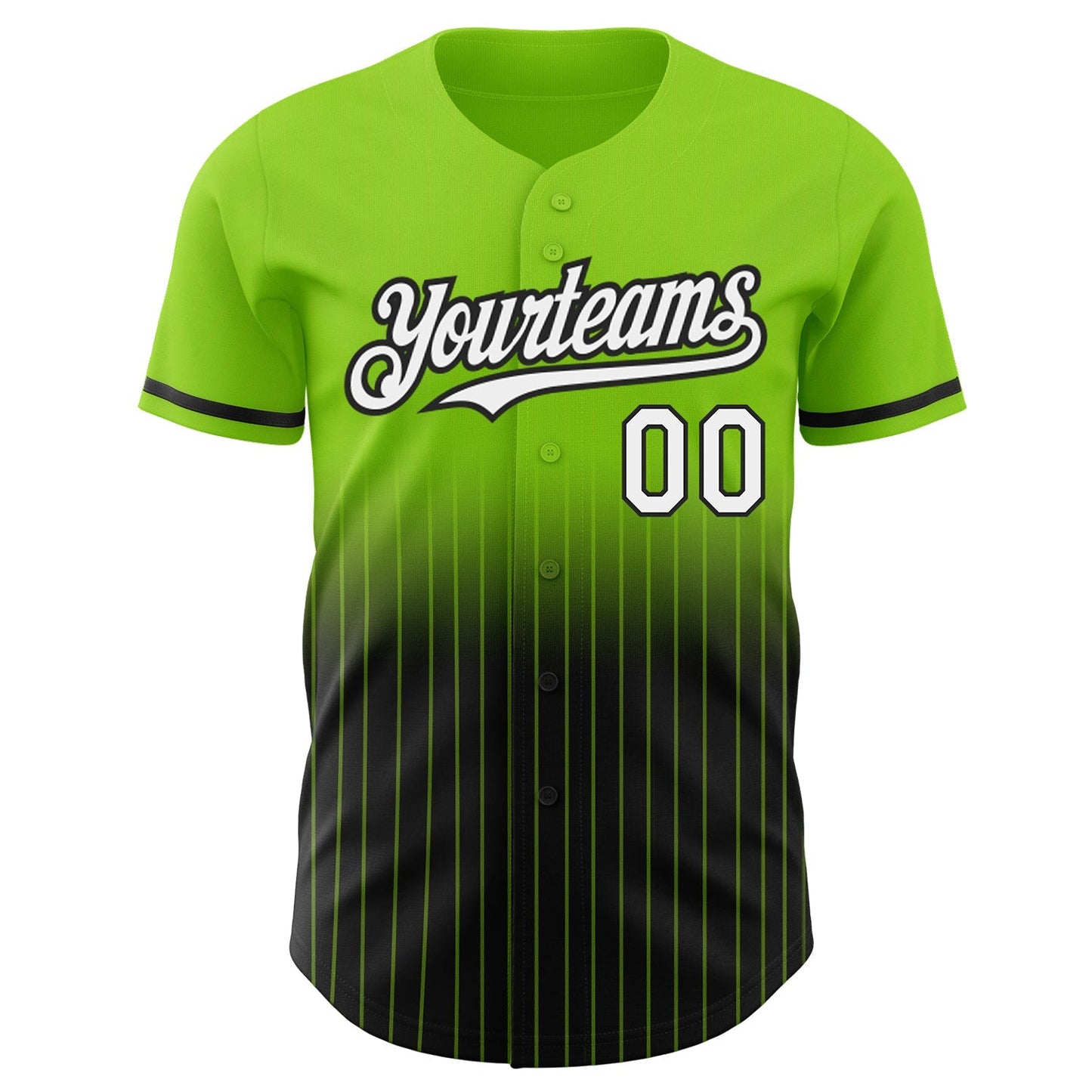 Custom Neon Green Pinstripe White-Black Authentic Fade Fashion Baseball Jersey baseball jersey product view 3