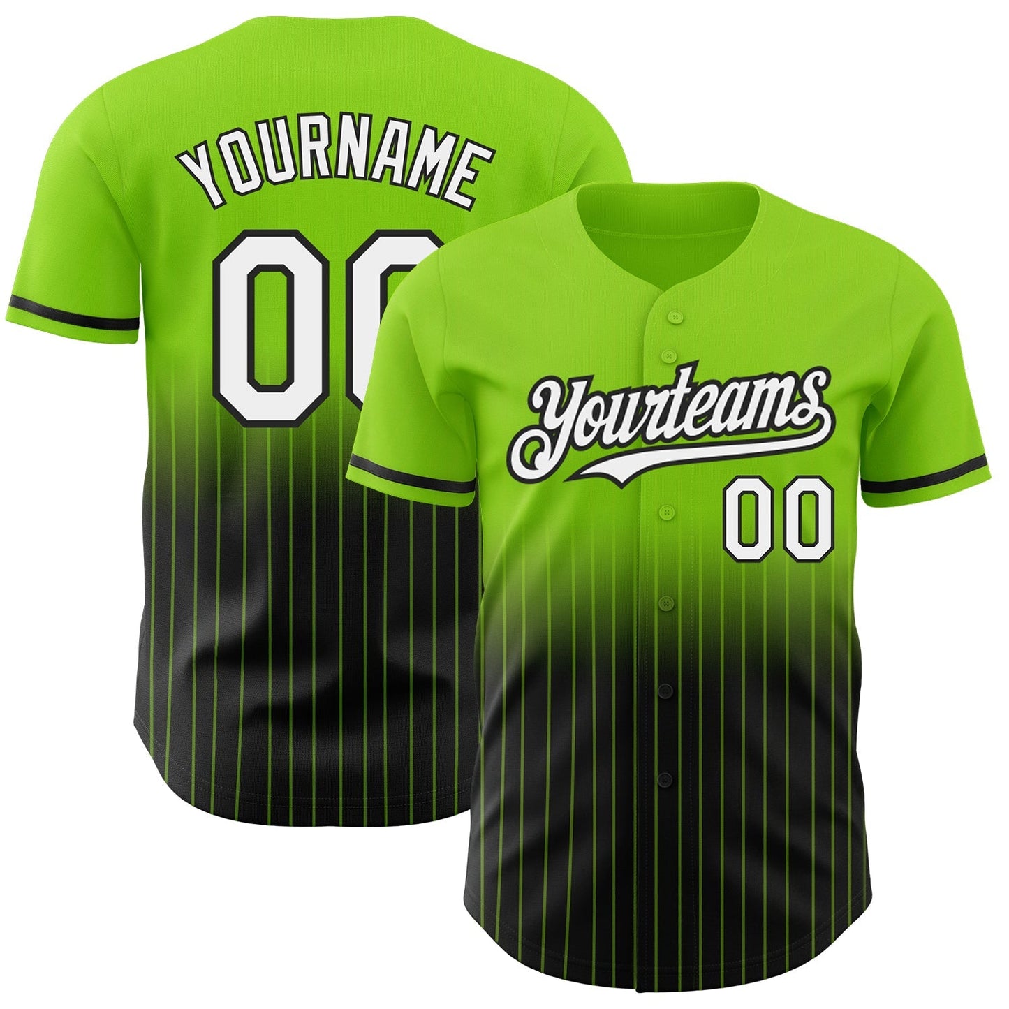 Custom Neon Green Pinstripe White-Black Authentic Fade Fashion Baseball Jersey baseball jersey product view 1