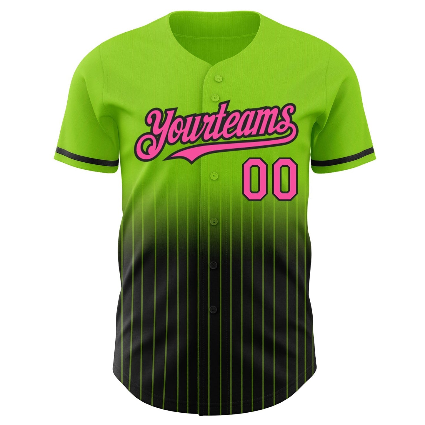 Custom Neon Green Pinstripe Pink-Black Authentic Fade Fashion Baseball Jersey baseball jersey product view 3