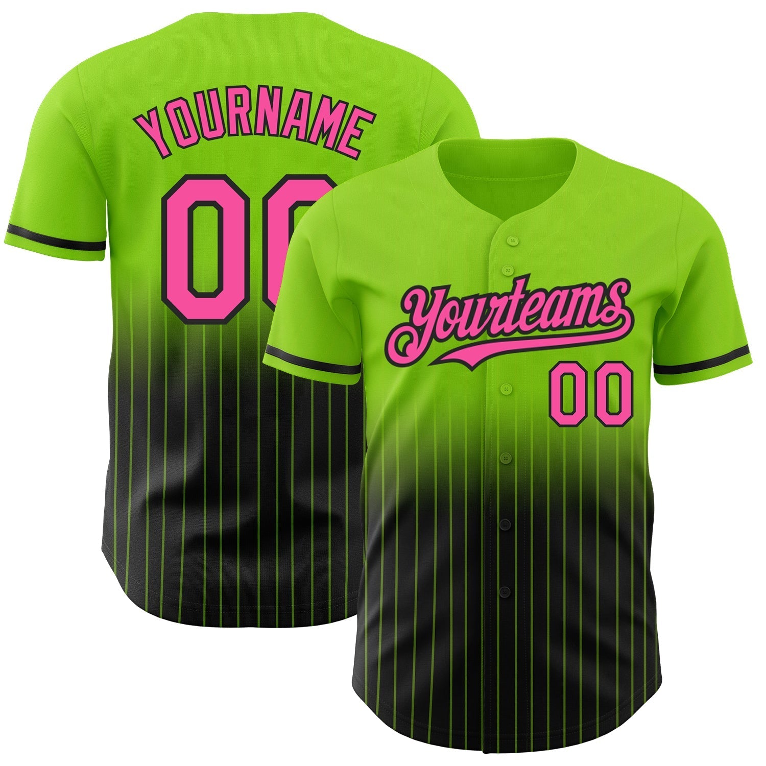 Custom Neon Green Pinstripe Pink-Black Authentic Fade Fashion Baseball Jersey baseball jersey product view 1
