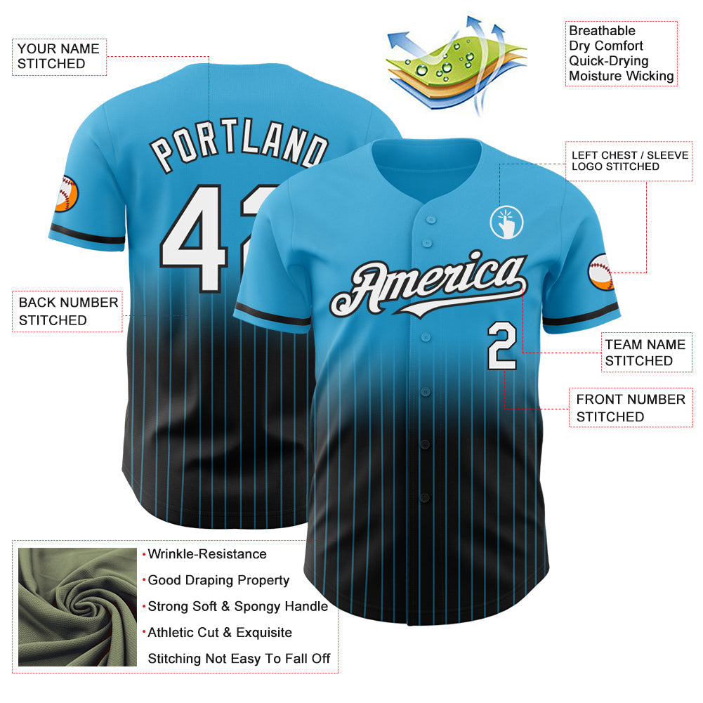 Custom Sky Blue Pinstripe White-Black Authentic Fade Fashion Baseball Jersey baseball jersey product view 4