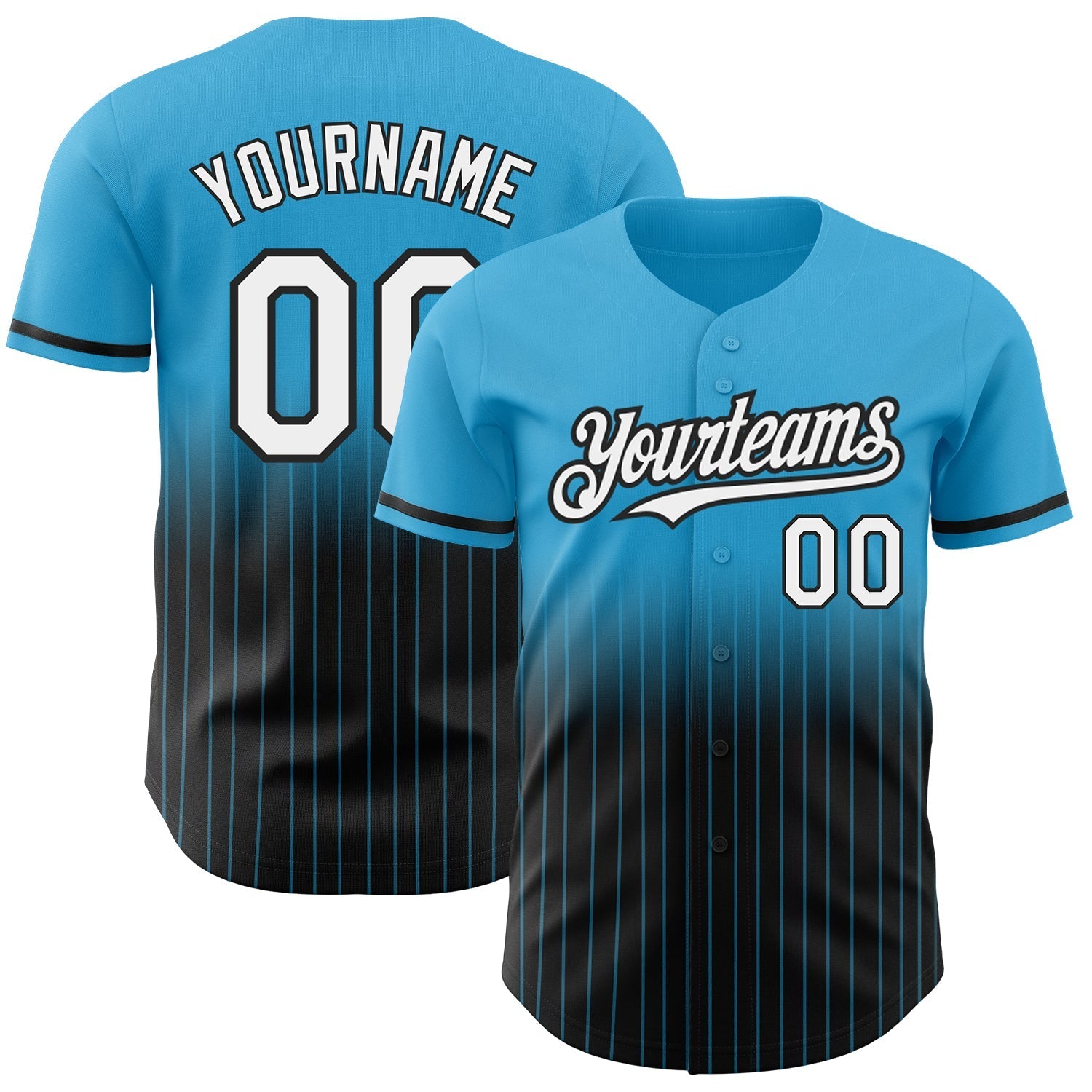 Custom Sky Blue Pinstripe White-Black Authentic Fade Fashion Baseball Jersey baseball jersey product view 1
