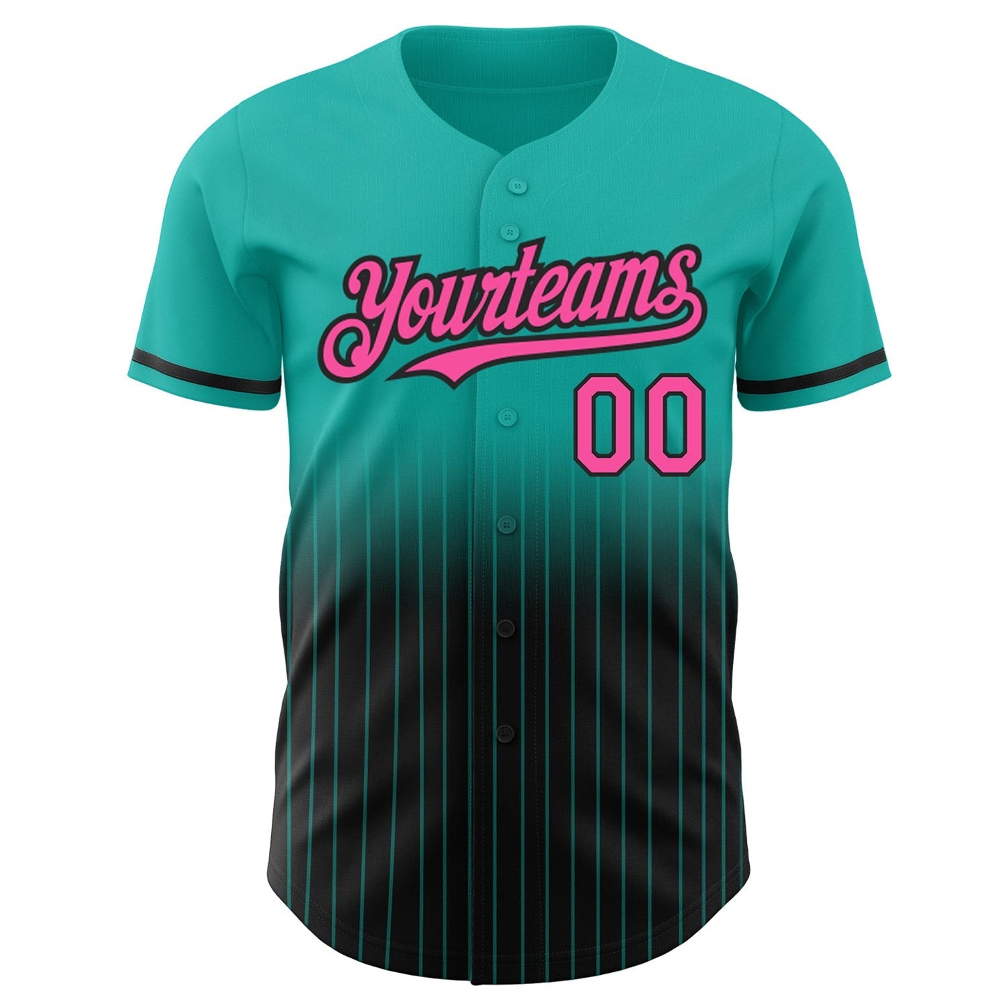 Custom Aqua Pinstripe Pink-Black Authentic Fade Fashion Baseball Jersey baseball jersey product view 3
