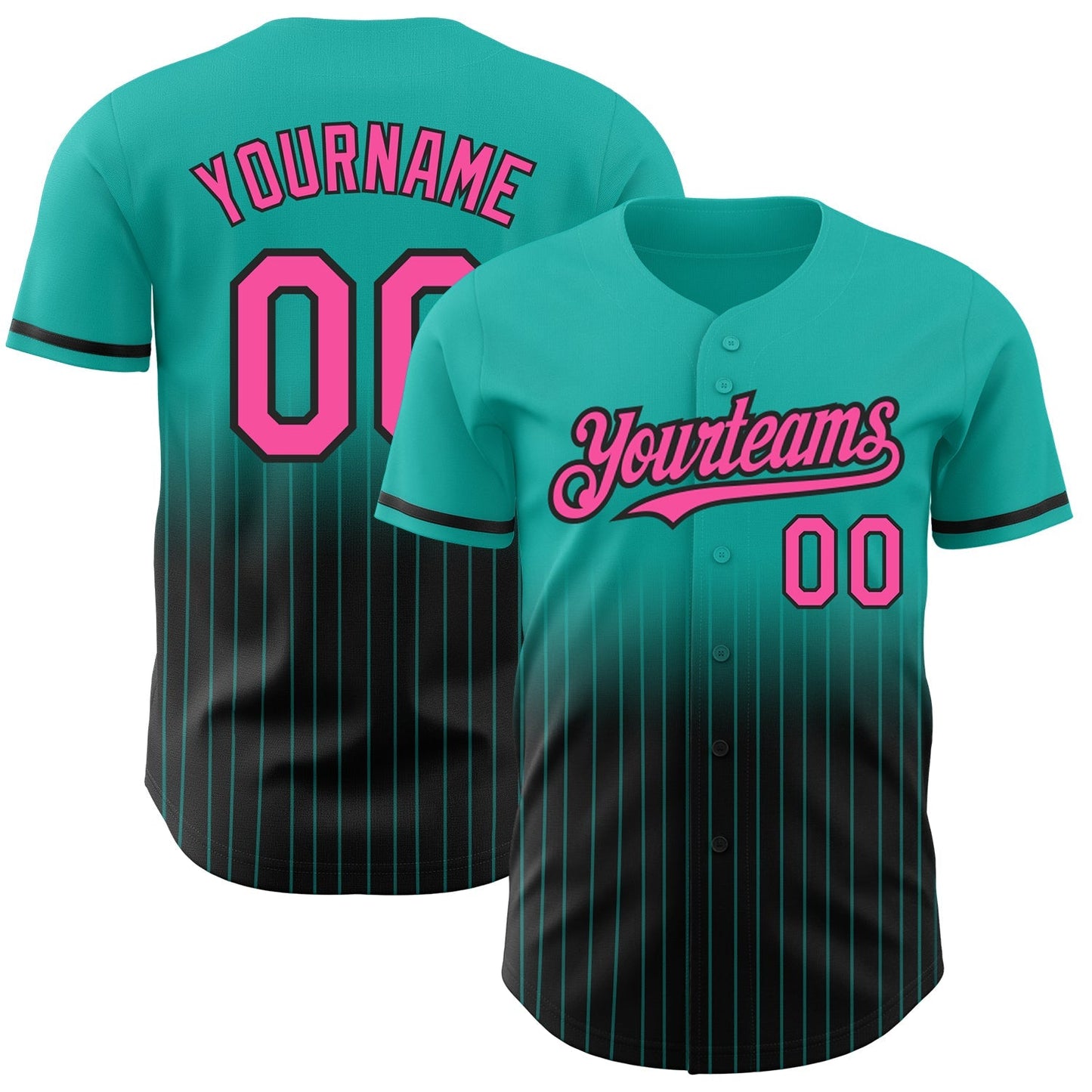 Custom Aqua Pinstripe Pink-Black Authentic Fade Fashion Baseball Jersey baseball jersey product view 1