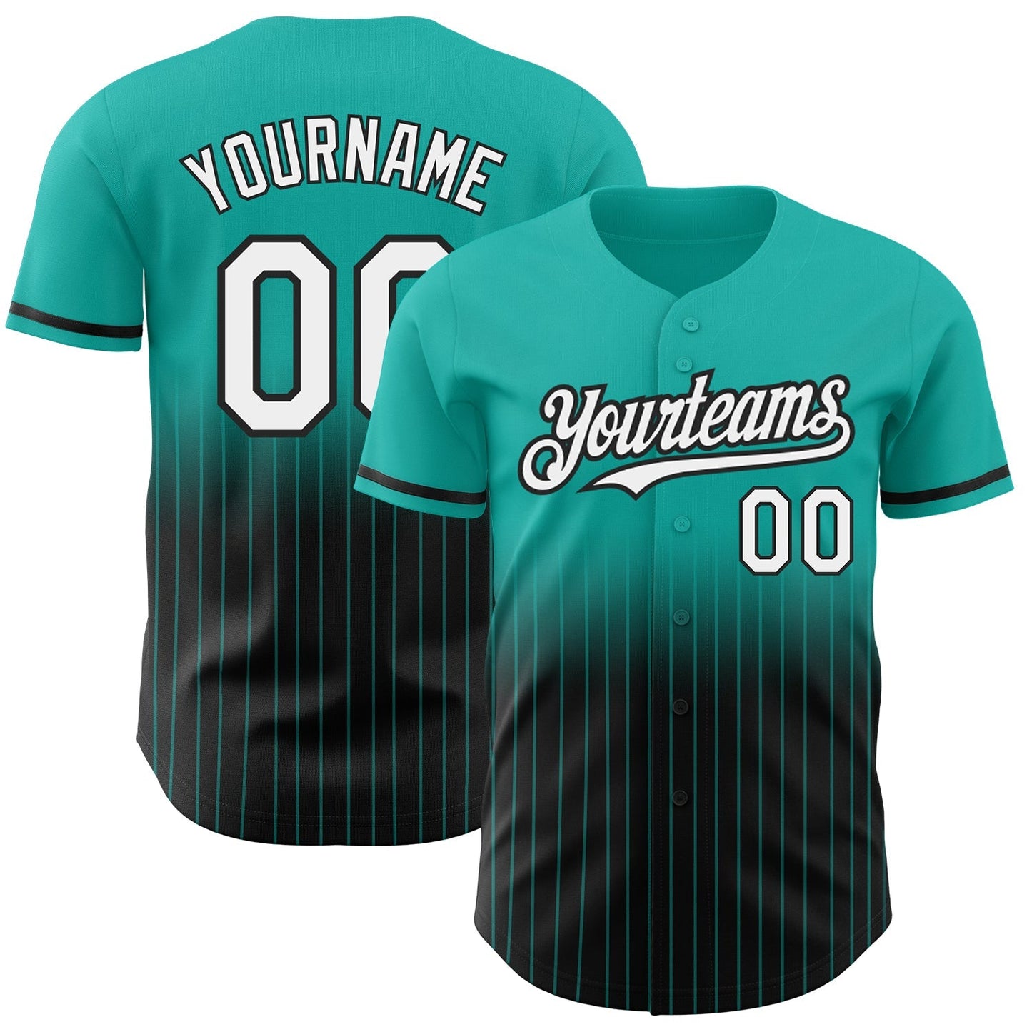Custom Aqua Pinstripe White-Black Authentic Fade Fashion Baseball Jersey baseball jersey product view 1